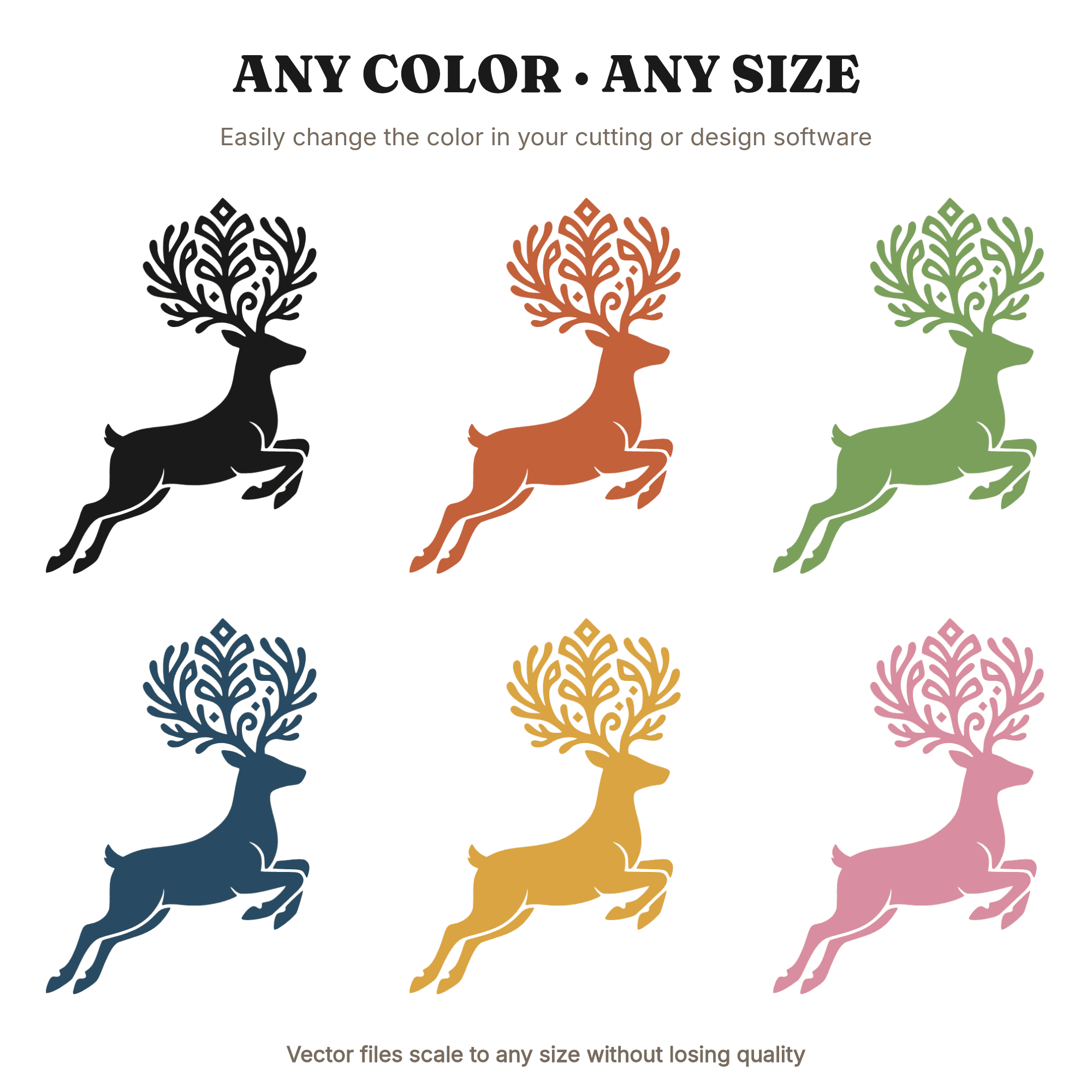 Leaping Reindeer SVG PNG Folk Art Christmas Ornament Cut File Scandinavian Line Art Design, view 2