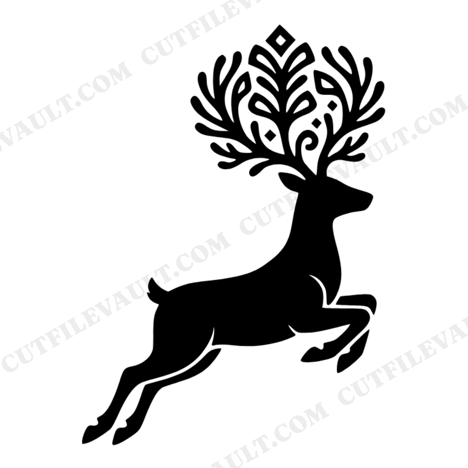 Leaping Reindeer SVG PNG Folk Art Christmas Ornament Cut File Scandinavian Line Art Design, view 1