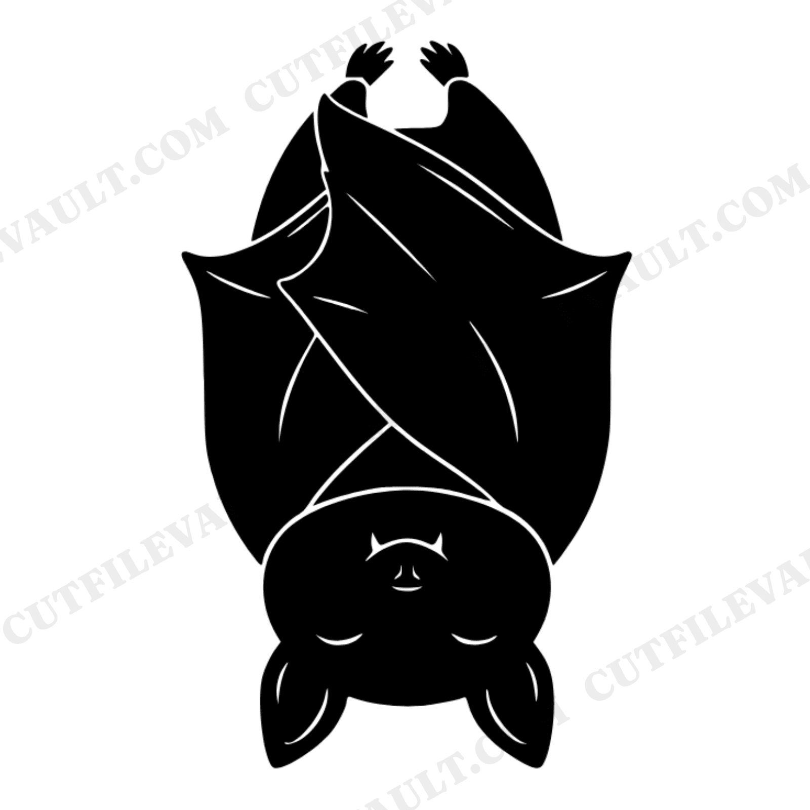 Sleepy Bat SVG PNG, Hanging Upside Down Bat Cut File, Boho Halloween Nursery Wall Art, view 1