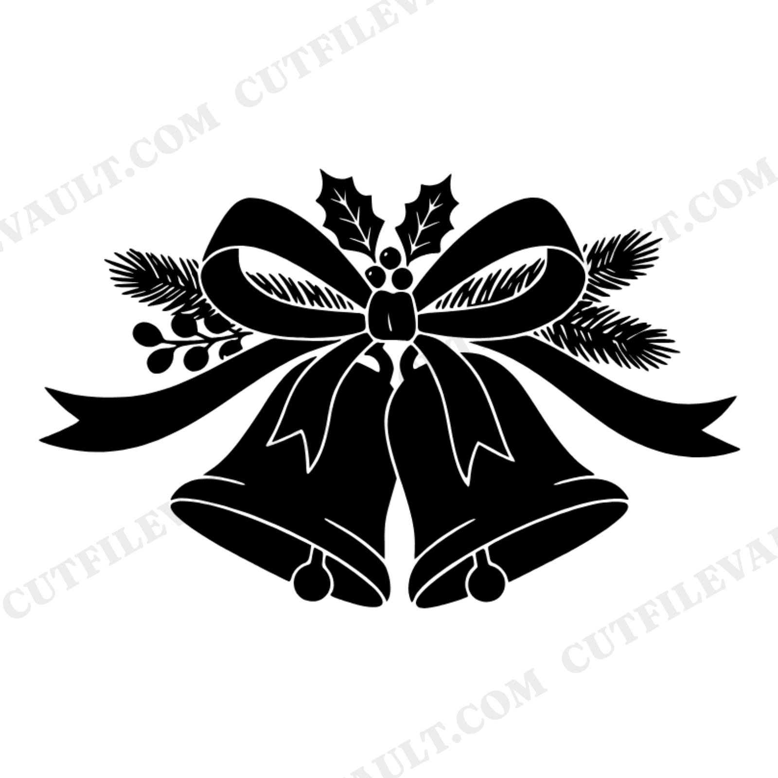 Christmas Wedding Bells SVG PNG, Boho Evergreen Ribbon Bow Cut File, Holiday Wedding Celebration, view 1