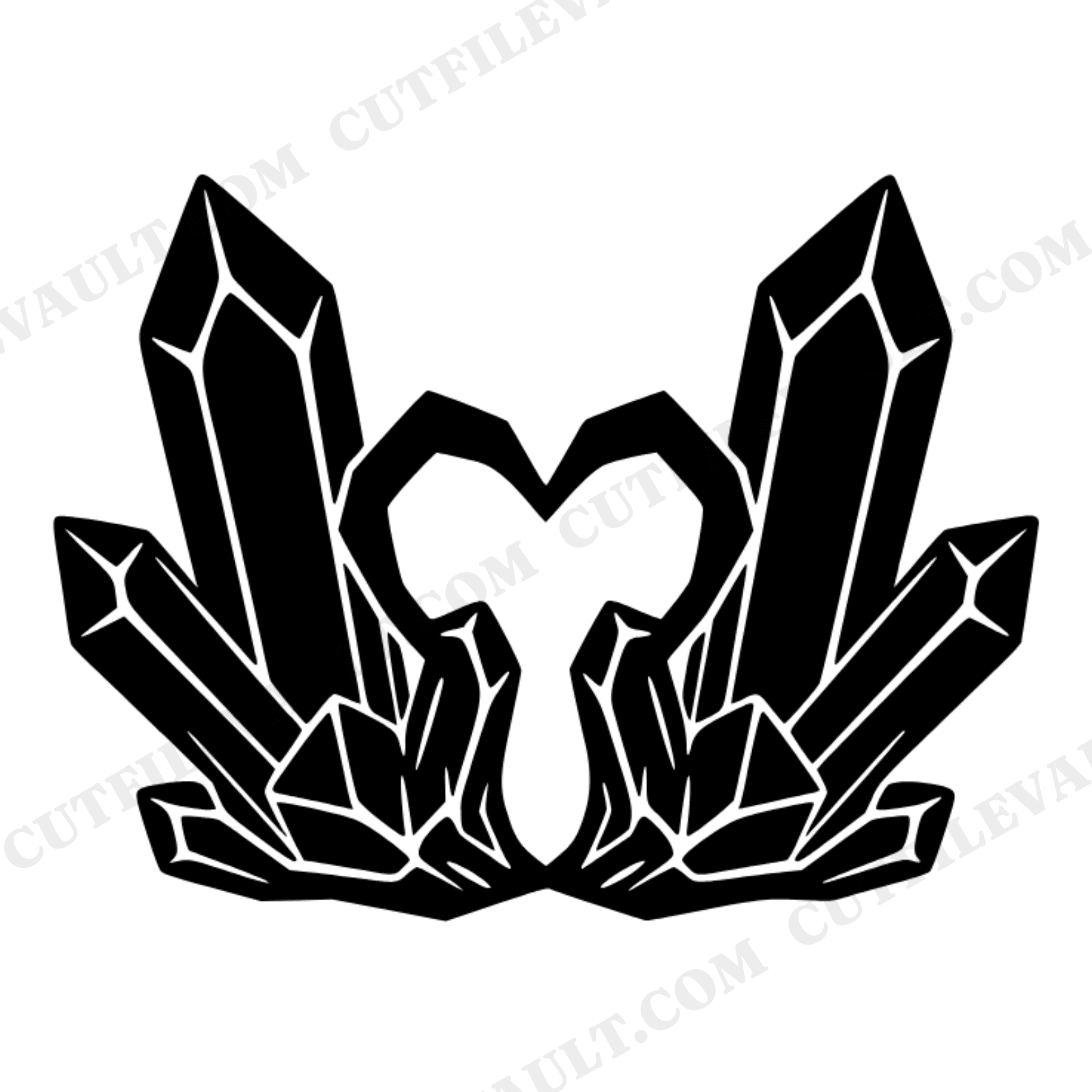 Mirror Crystal Heart Negative Space SVG PNG Boho Wedding Cut File Romantic Geometric Design, view 1