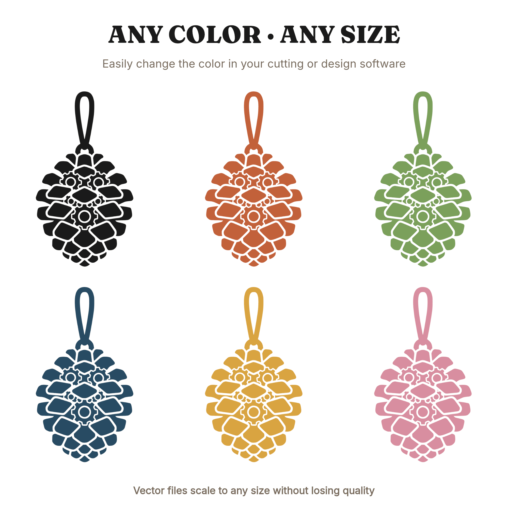 Steampunk Pinecone Ornament SVG PNG, Mechanical Gears Christmas Cut File, Modern Holiday Decor, view 2