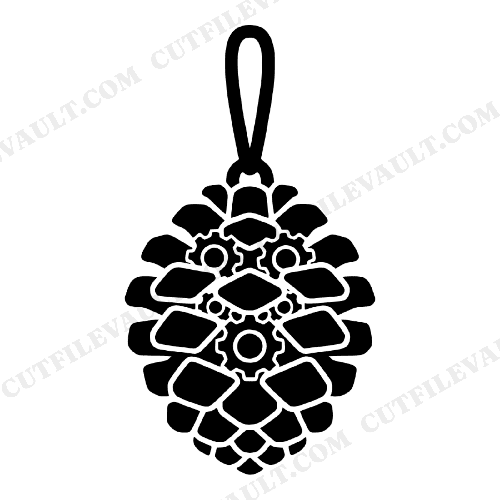 Steampunk Pinecone Ornament SVG PNG, Mechanical Gears Christmas Cut File, Modern Holiday Decor, view 1