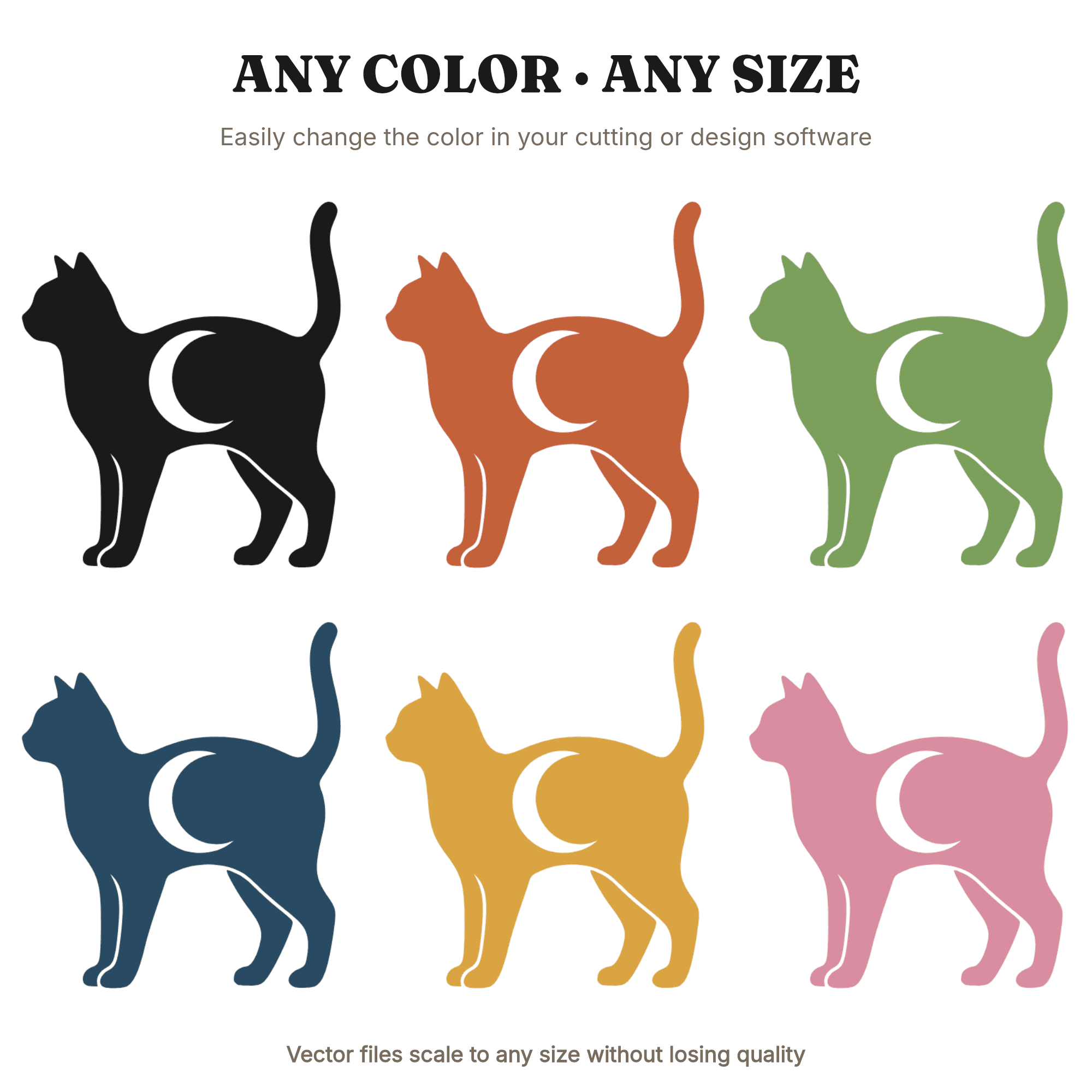 Arched Black Cat SVG with Crescent Moon Cutout, Halloween Line Art PNG, Scandinavian Cut File, view 2