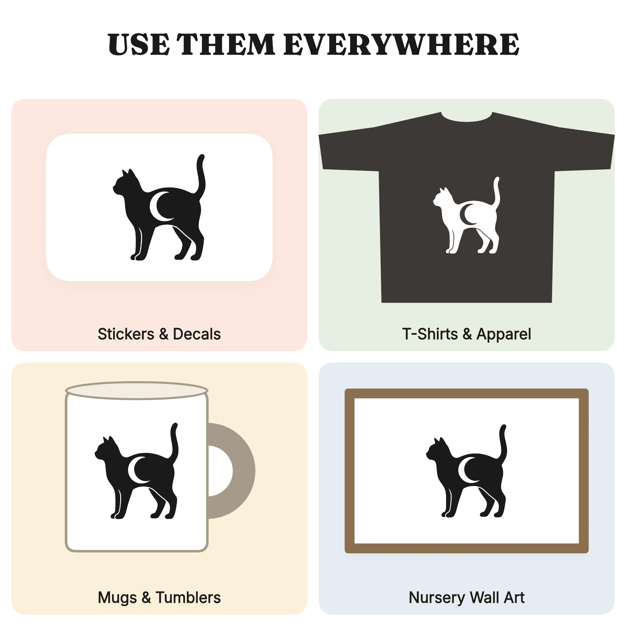 Arched Black Cat SVG with Crescent Moon Cutout, Halloween Line Art PNG, Scandinavian Cut File, view 3