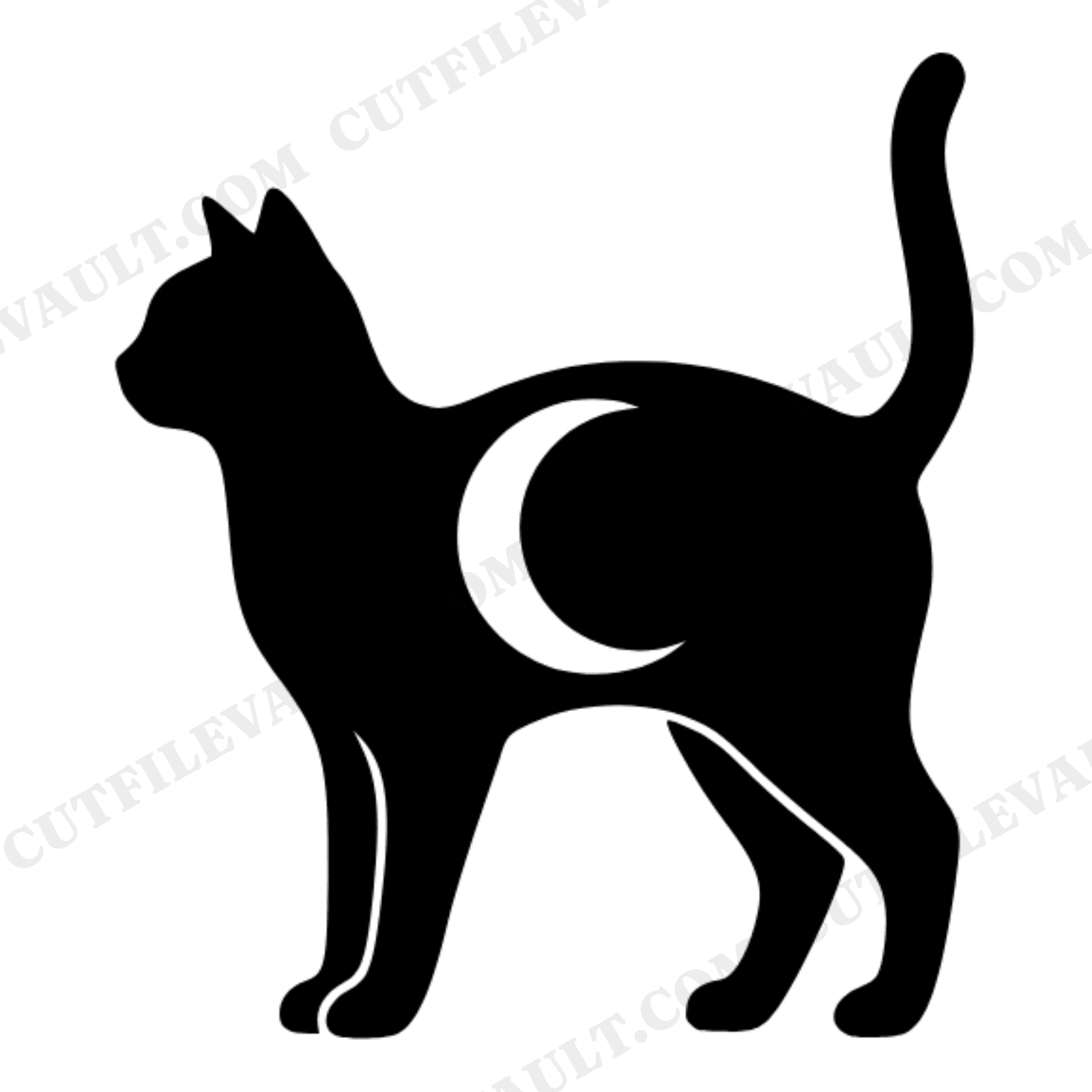 Arched Black Cat SVG with Crescent Moon Cutout, Halloween Line Art PNG, Scandinavian Cut File, view 1