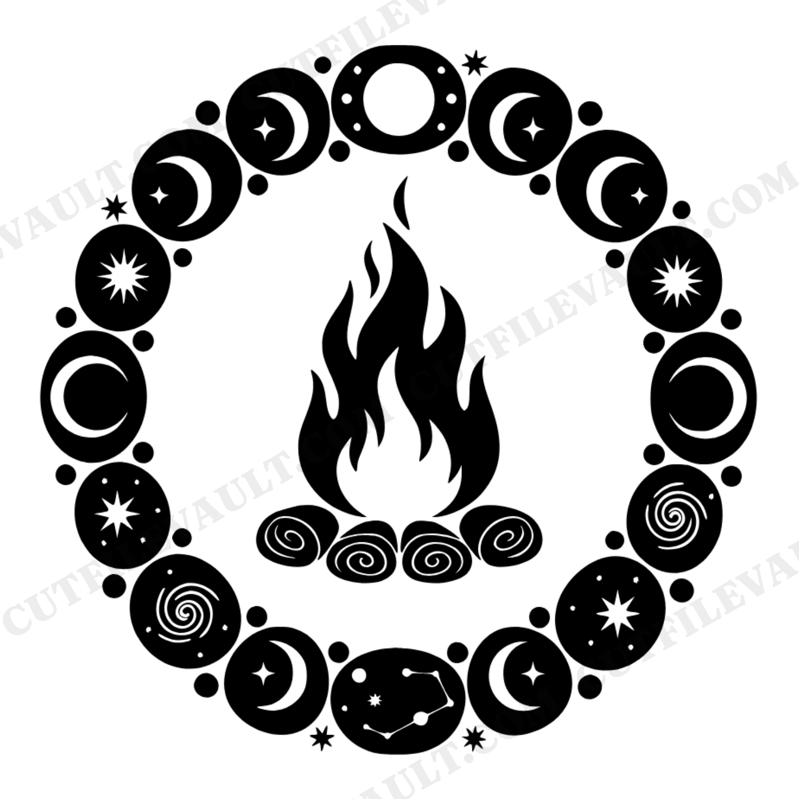 Celestial Campfire Ring SVG PNG, Moon Phase Winter Bridal Shower Cut File, Mystical Adventure, view 1