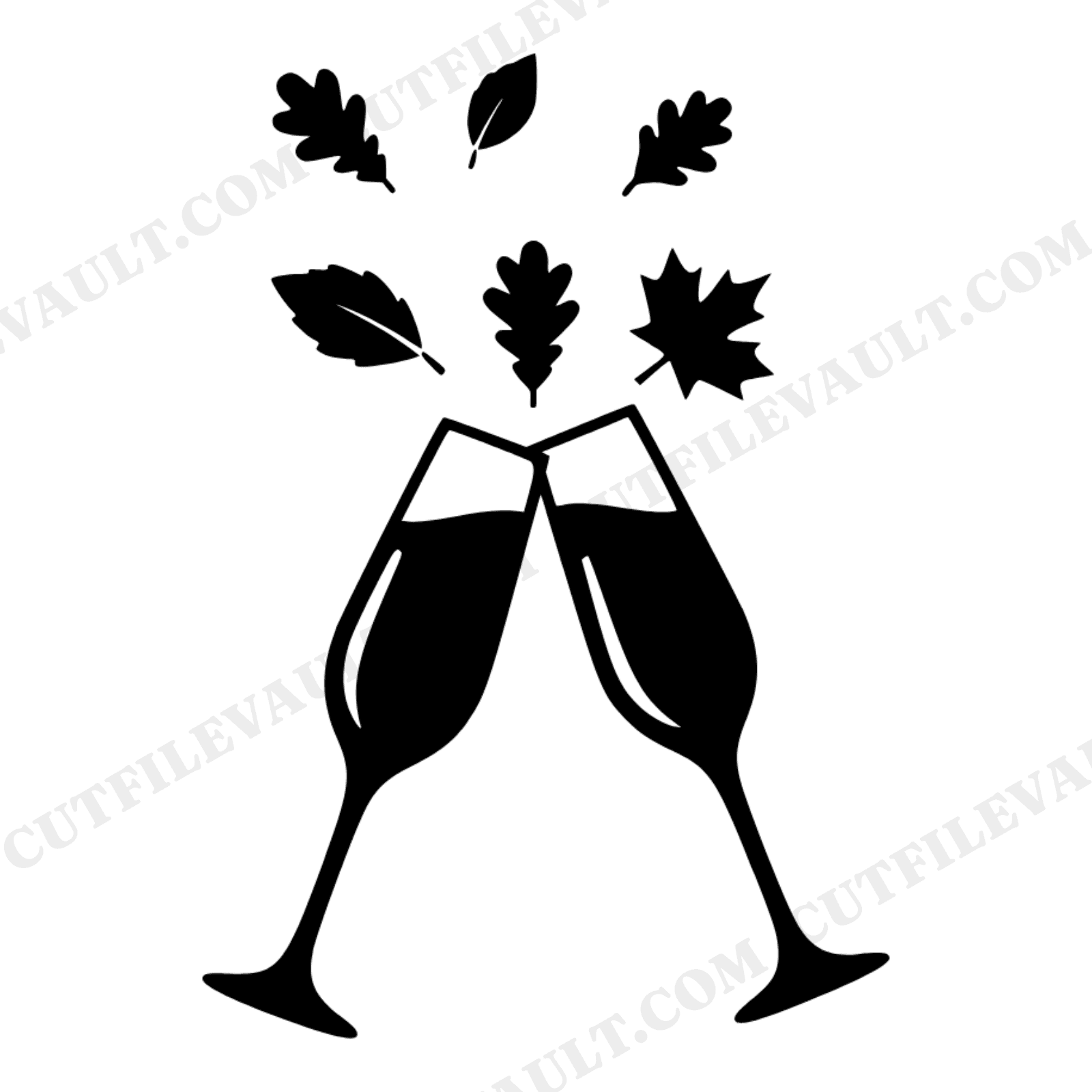 Friendsgiving Toast SVG, Champagne Flutes PNG, Falling Leaves Cut File, Thanksgiving Party Decor, view 1