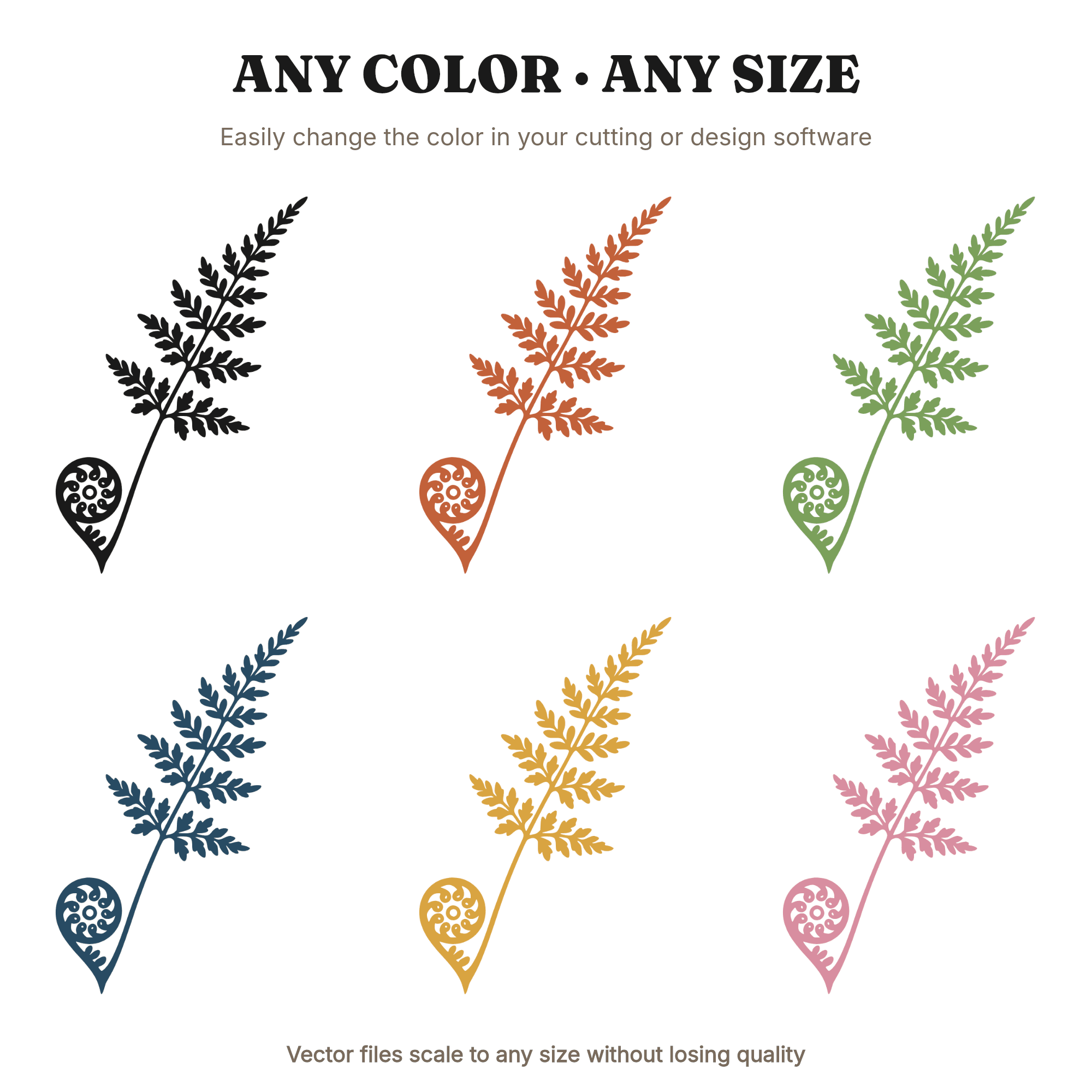 Fiddlehead Fern Frond SVG PNG Mothers Day Retro 70s Botanical Silhouette Cut File, view 2