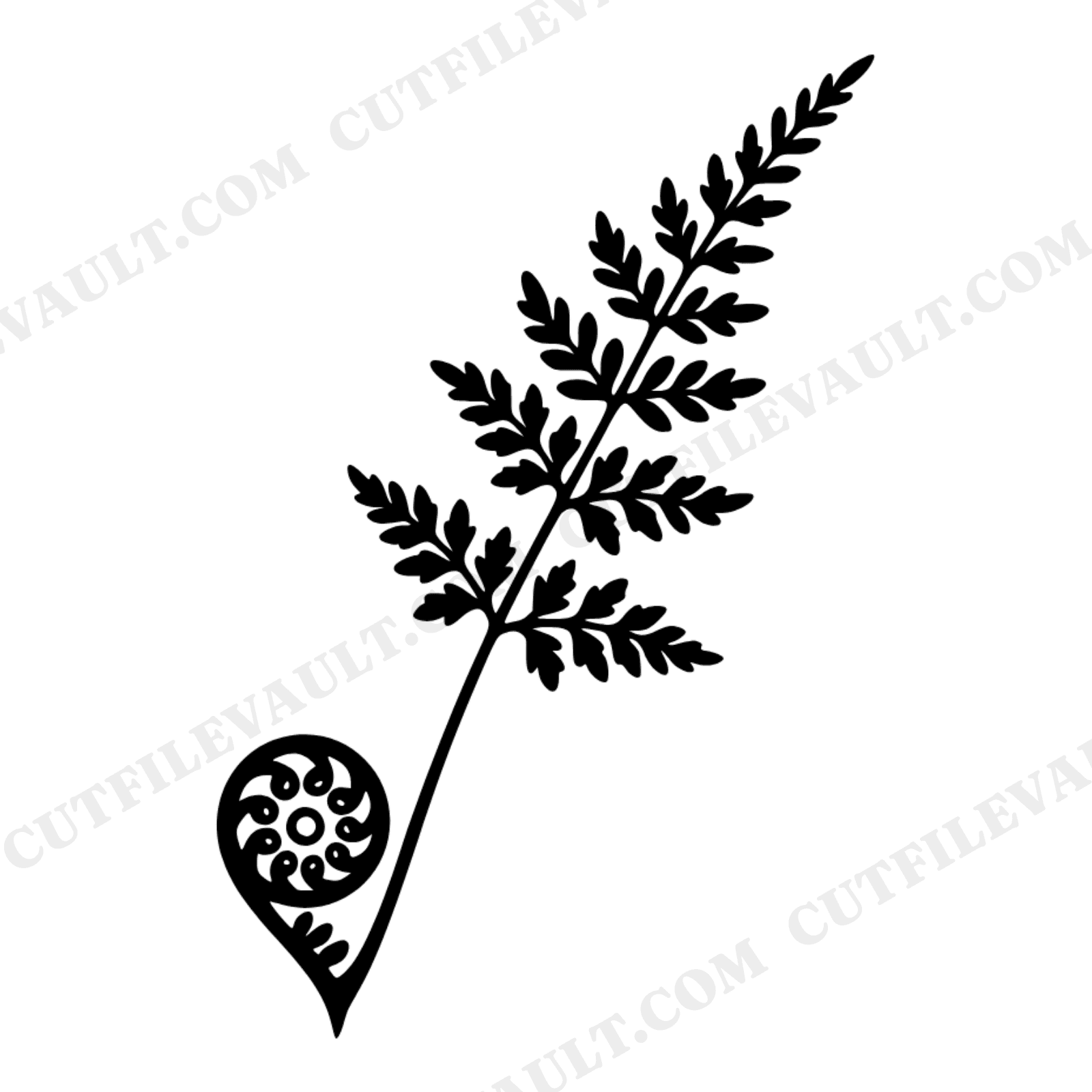 Fiddlehead Fern Frond SVG PNG Mothers Day Retro 70s Botanical Silhouette Cut File, view 1