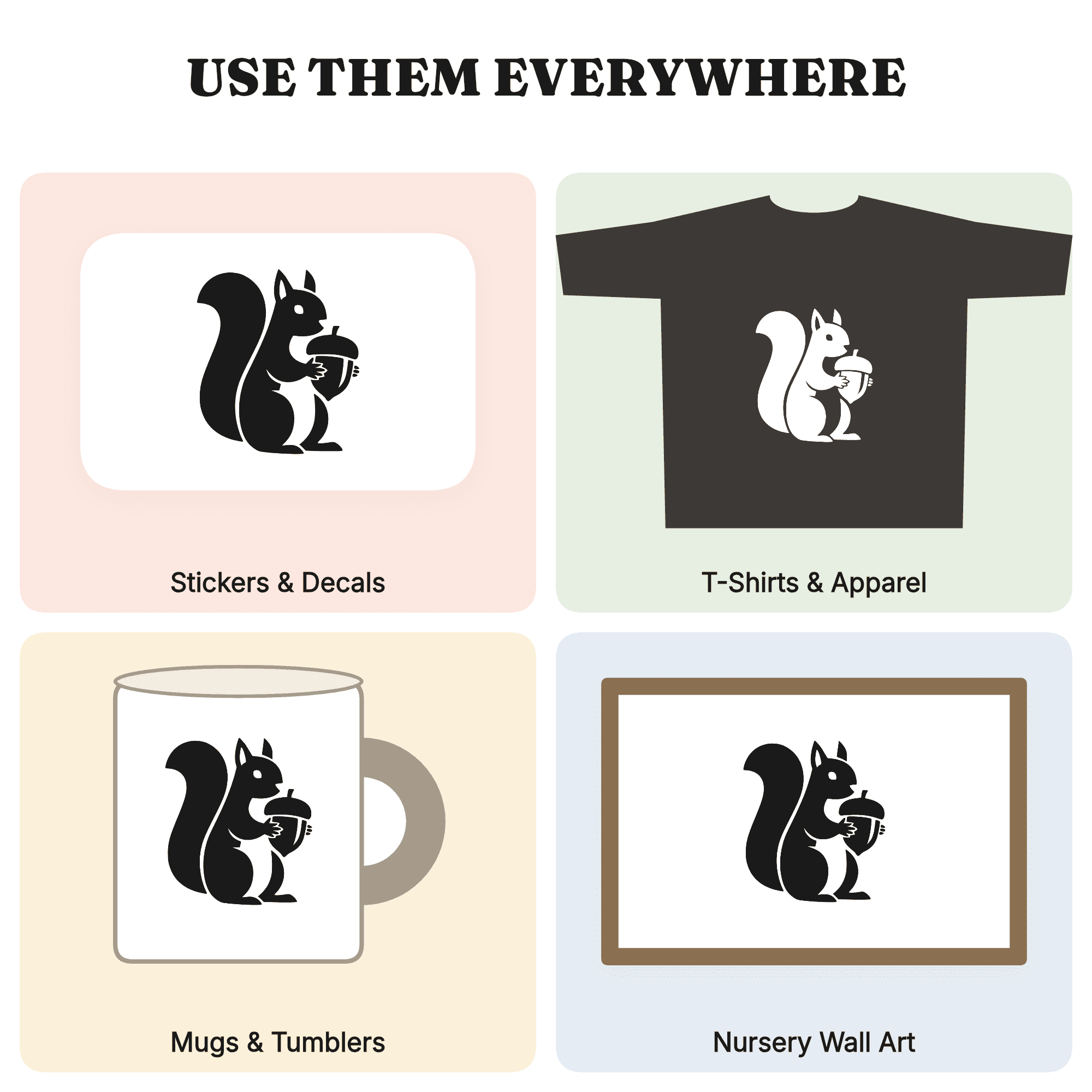 Squirrel with Acorn SVG PNG, Autumn Woodland Silhouette Cut File, Fall Farmhouse Craft Design, view 3