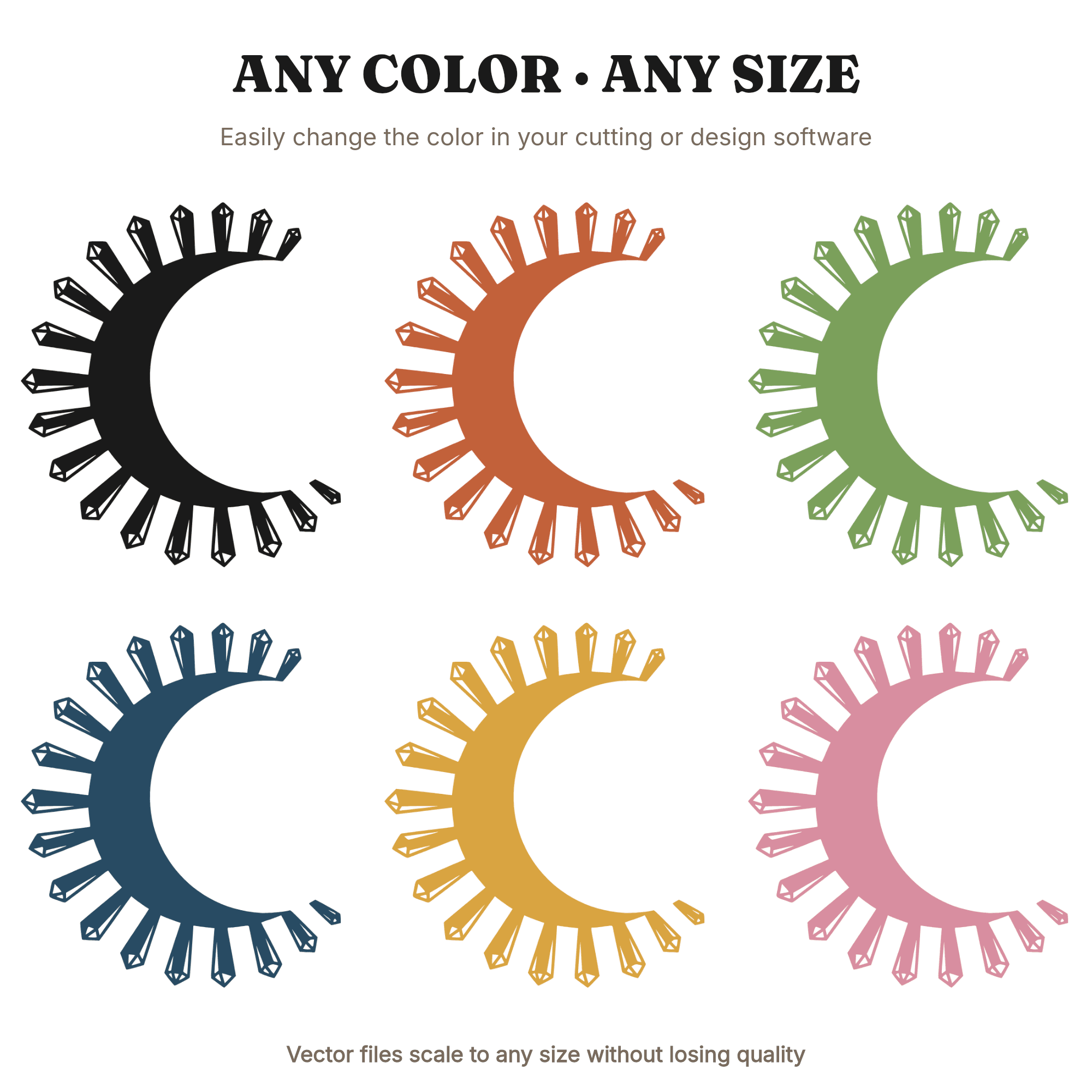 Crescent Moon Quartz Crystal SVG PNG, Mid Century Modern Minimalist Witchy Spiritual Cut File, view 2