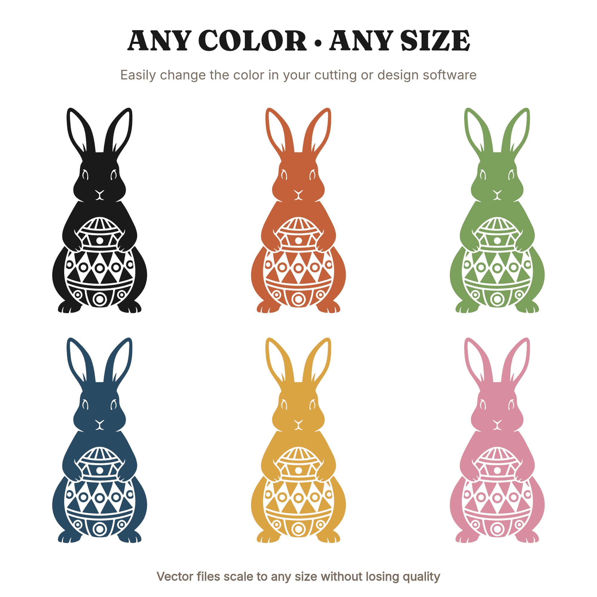 Easter Bunny Holding Decorated Egg SVG PNG, Vintage Botanical Silhouette Cut File for Cricut, view 2