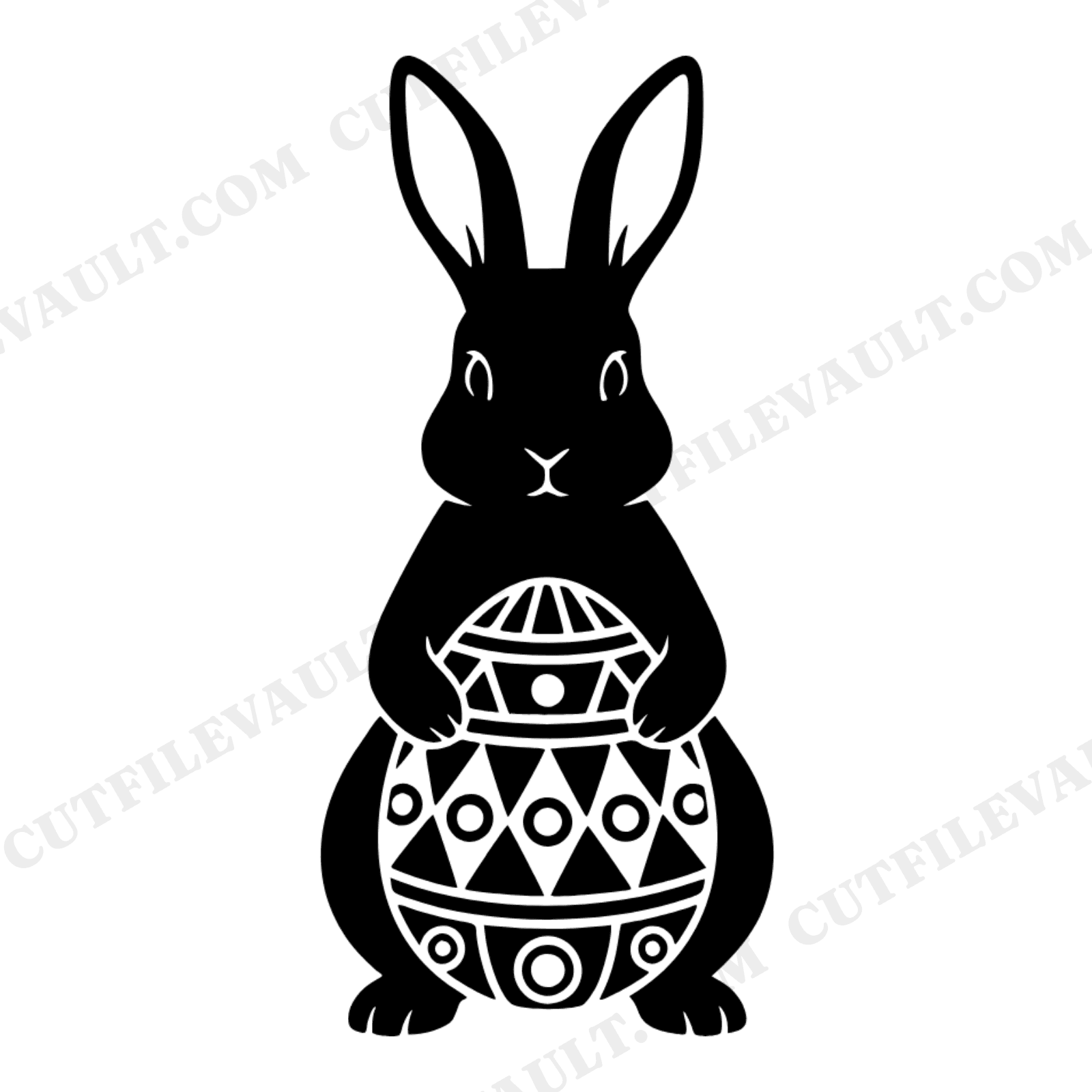 Easter Bunny Holding Decorated Egg SVG PNG, Vintage Botanical Silhouette Cut File for Cricut, view 1