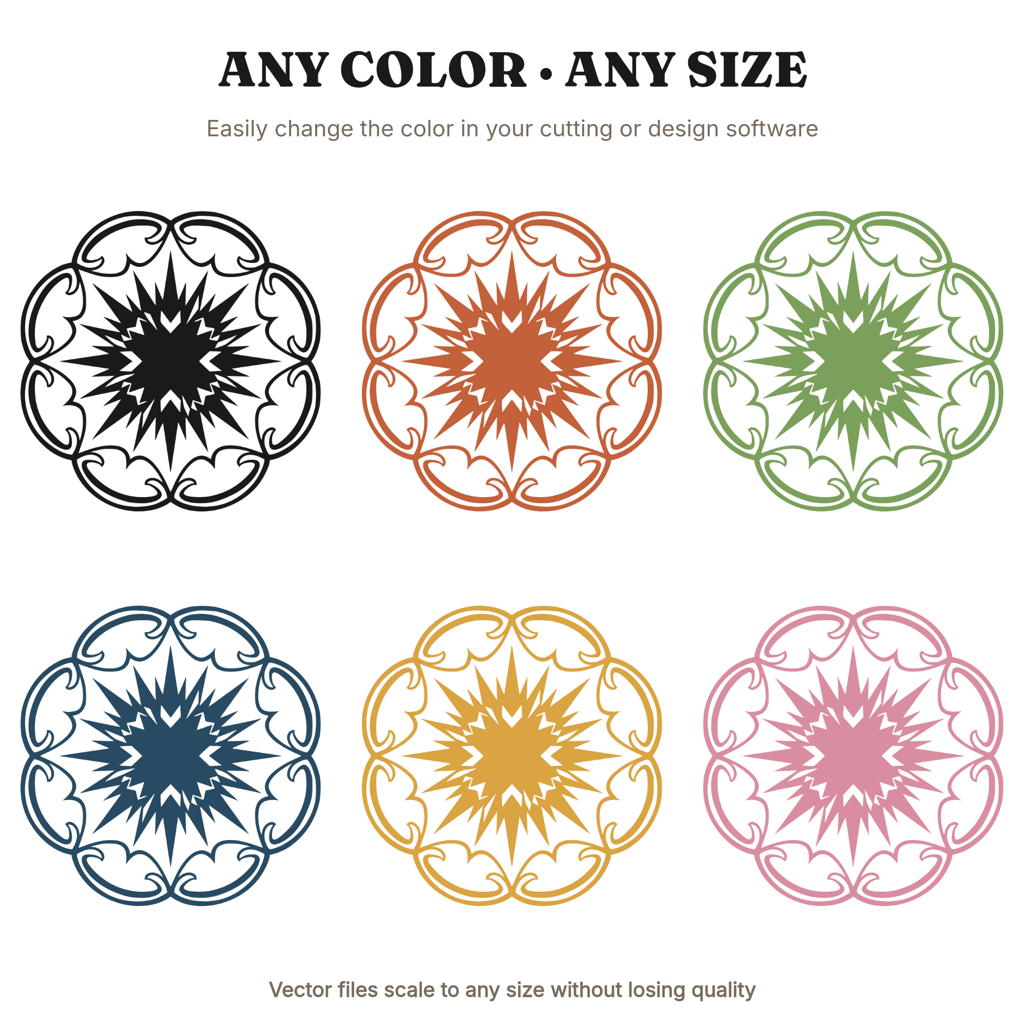 Crystal Starburst Art Nouveau SVG PNG, Retro 70s Wave Layered Vinyl Cut File, Geometric Circular Design, view 2