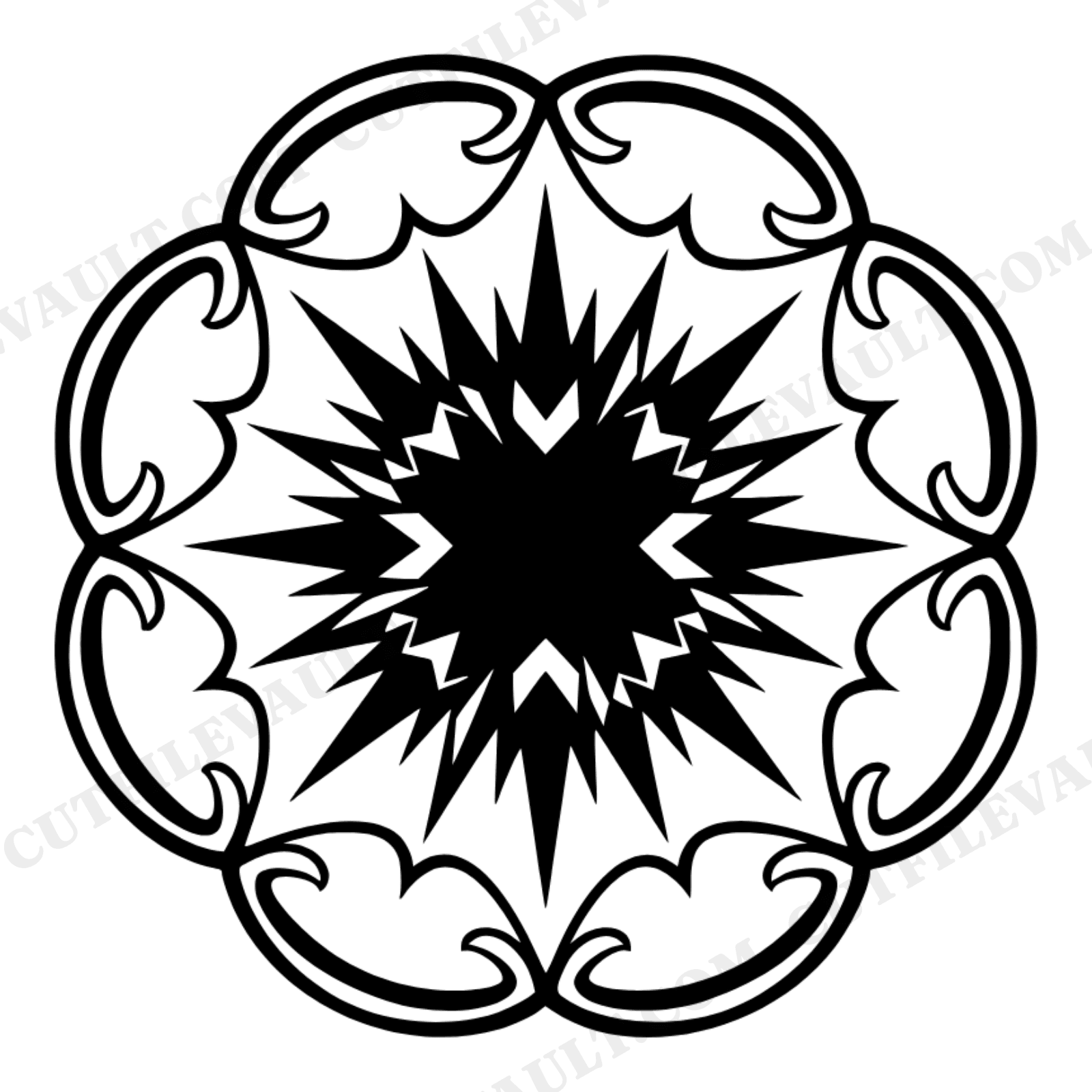 Crystal Starburst Art Nouveau SVG PNG, Retro 70s Wave Layered Vinyl Cut File, Geometric Circular Design, view 1