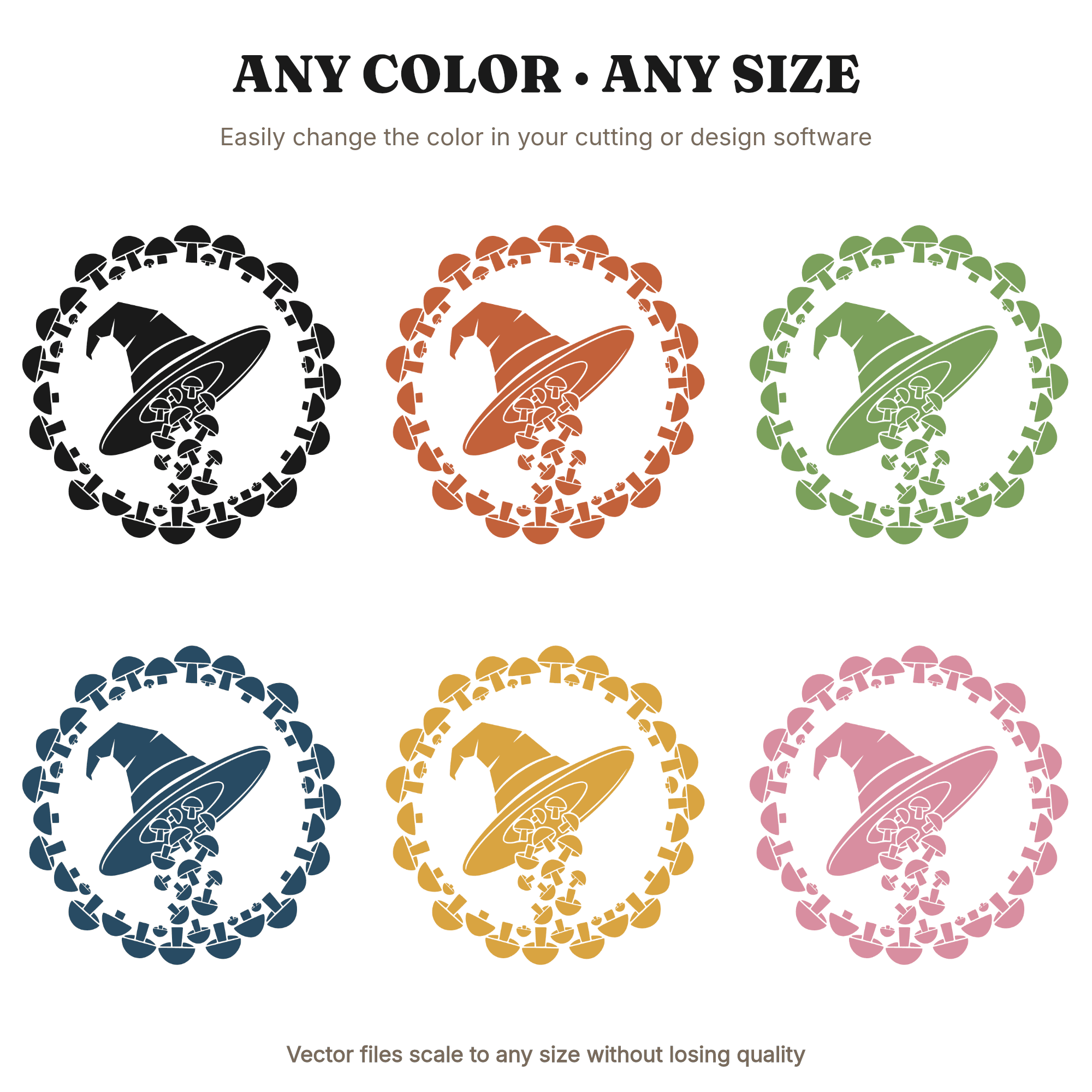 Fallen Witch Hat Mushroom Fairy Ring SVG PNG, Cottagecore Halloween Decor Cut File, view 2