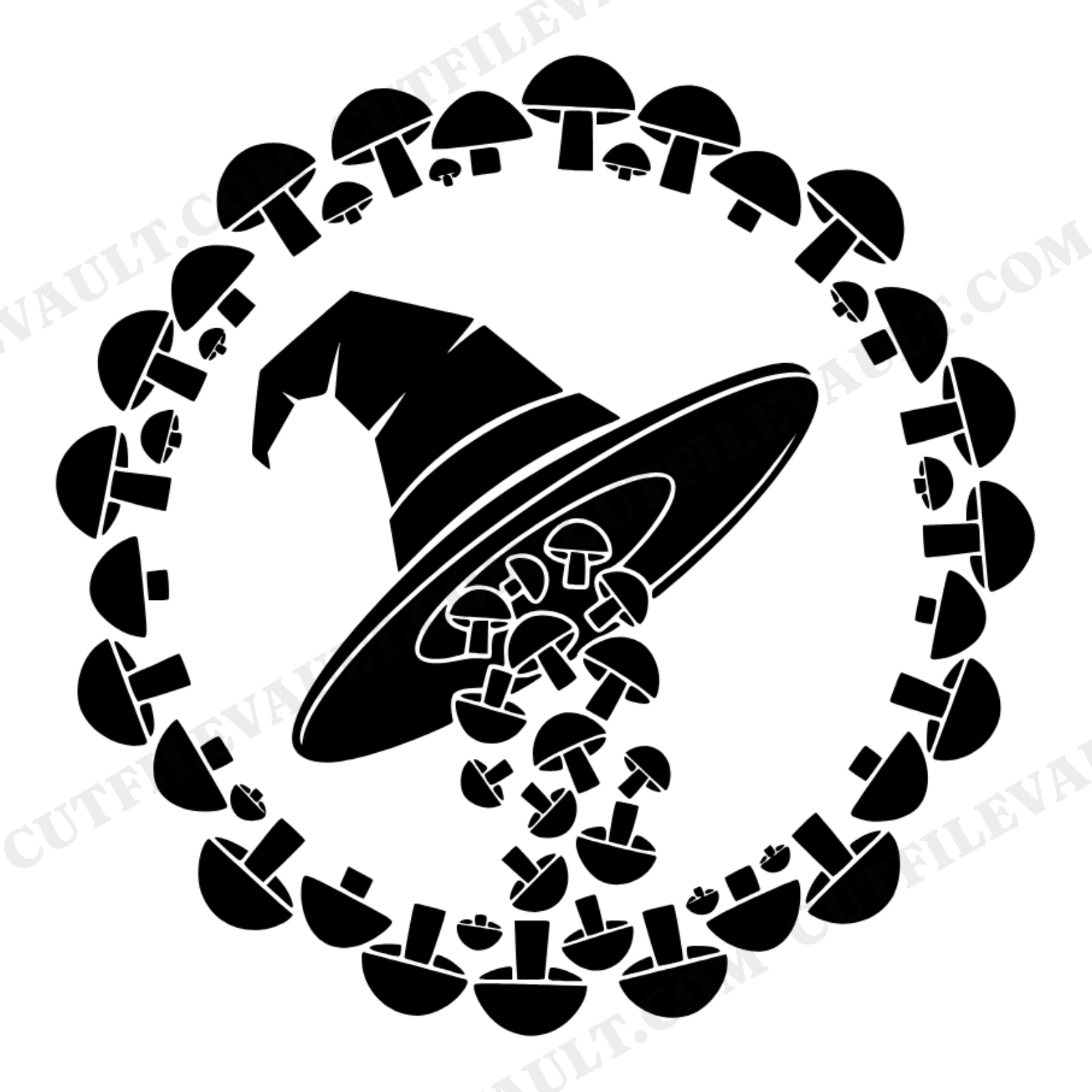 Fallen Witch Hat Mushroom Fairy Ring SVG PNG, Cottagecore Halloween Decor Cut File, view 1
