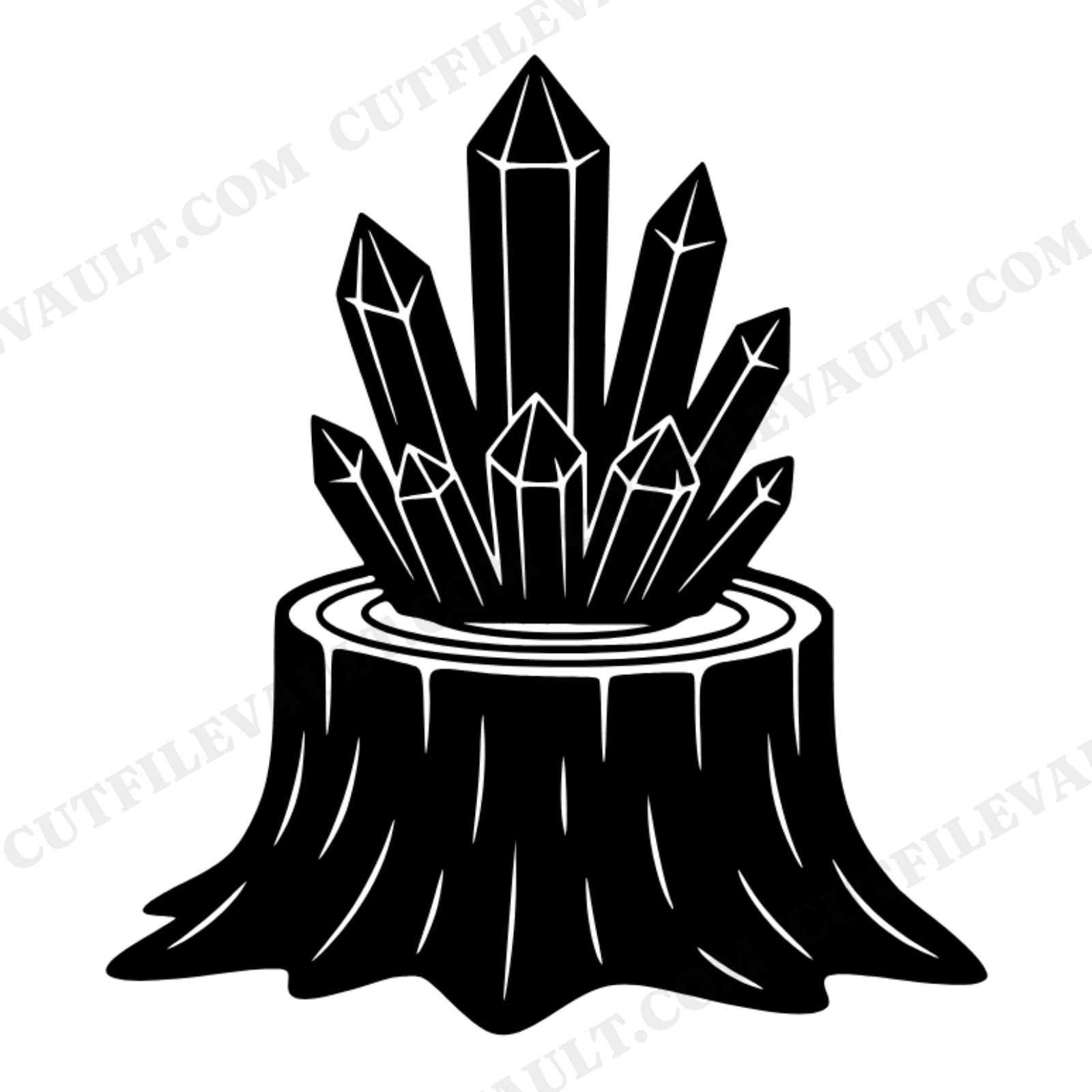 Crystal Tree Stump SVG PNG, Mystical Forest Silhouette, Scandinavian Line Art Cut File