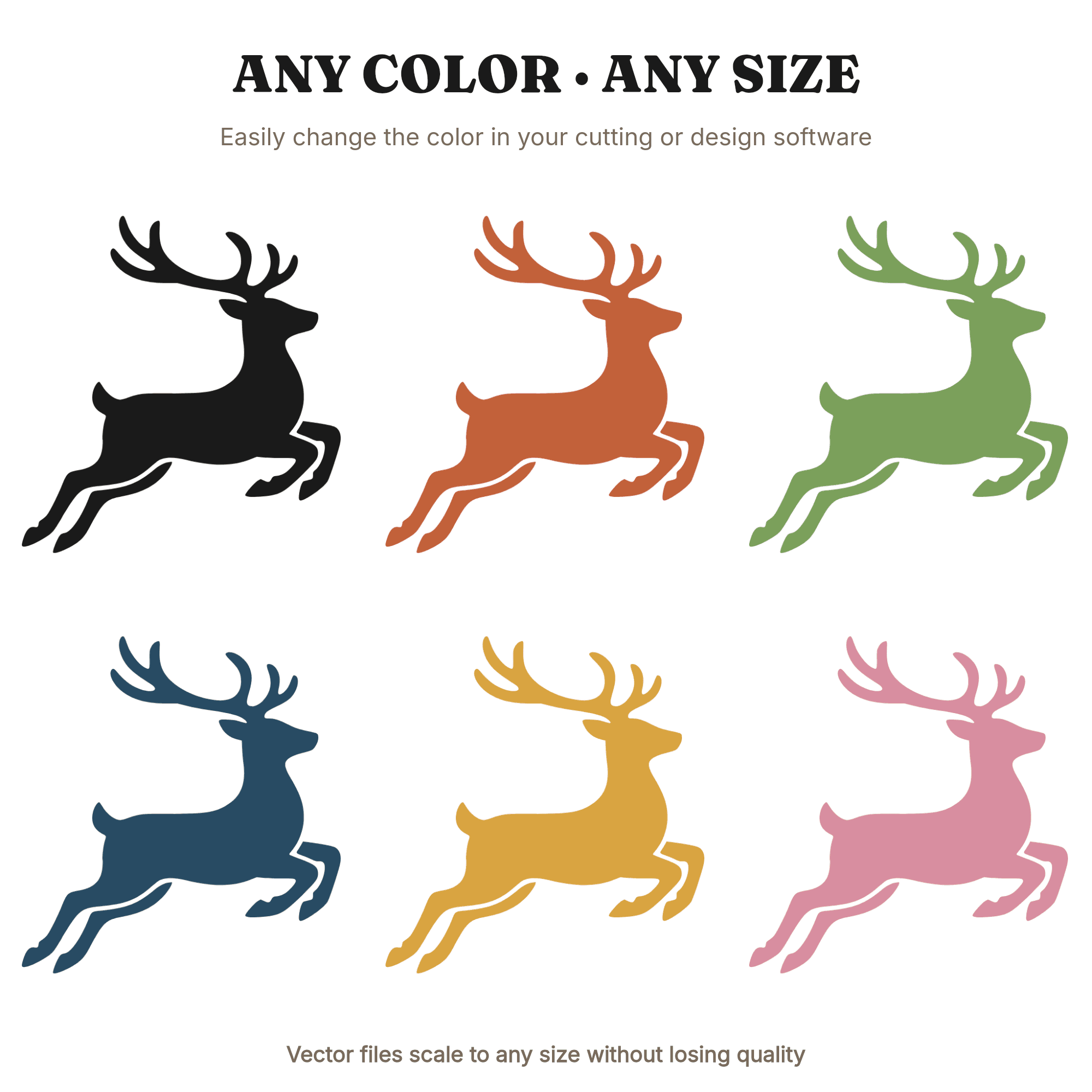 Flying Reindeer Silhouette SVG PNG Christmas Ornament Cut File Fluid Abstract Holiday Design, view 2
