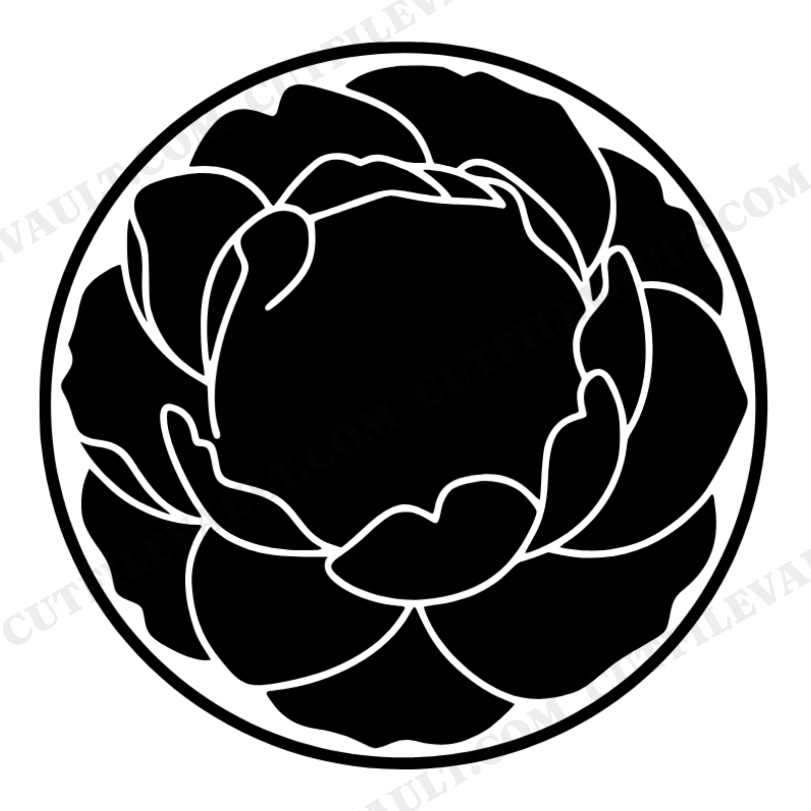 Art Deco Peony Bloom SVG PNG Wax Seal Emblem Cut File for Mother's Day Vinyl Decal, view 1