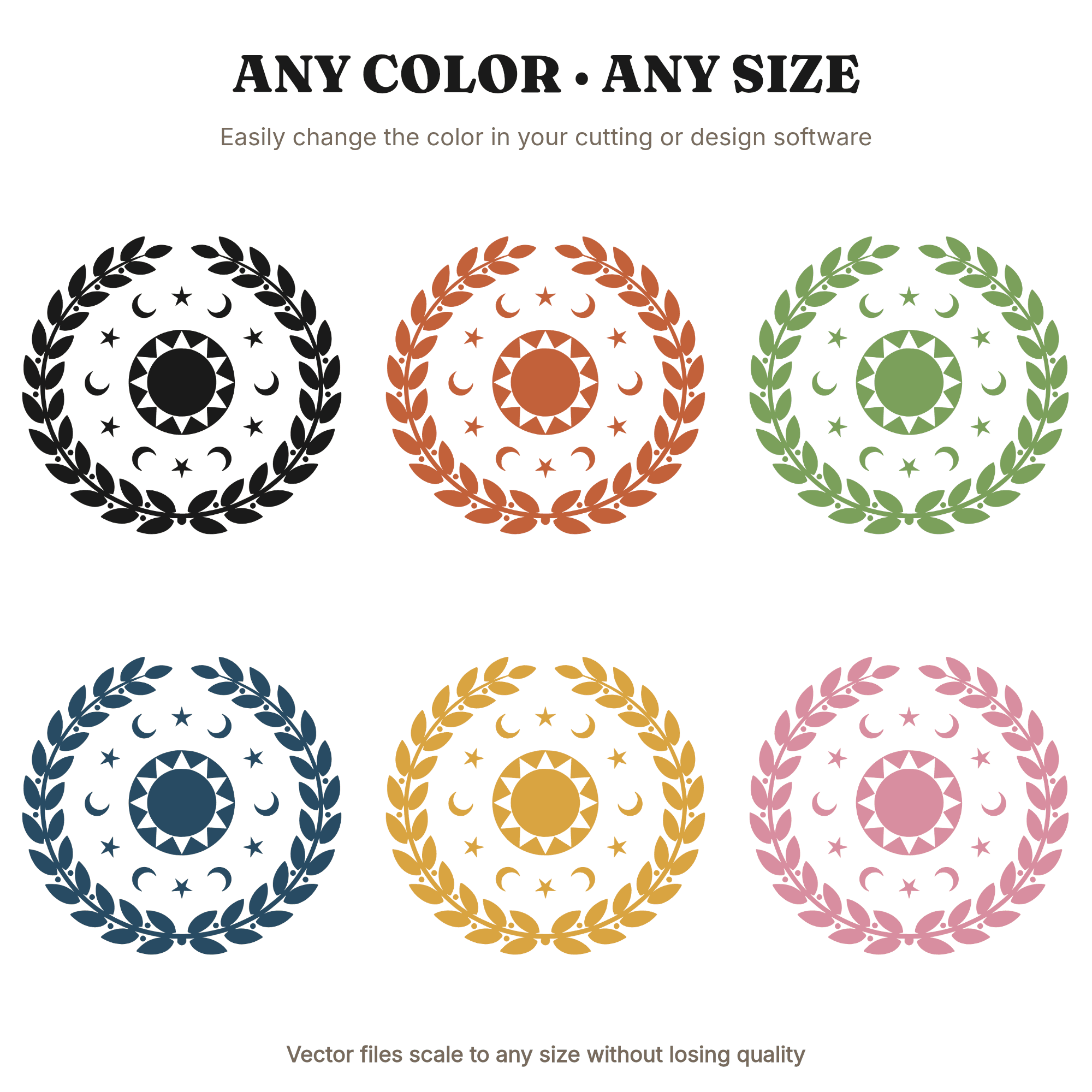 Celestial Laurel Wreath SVG PNG, Moon Phases Stone Silhouette, Mystical Thanksgiving Decor Cut File, view 2
