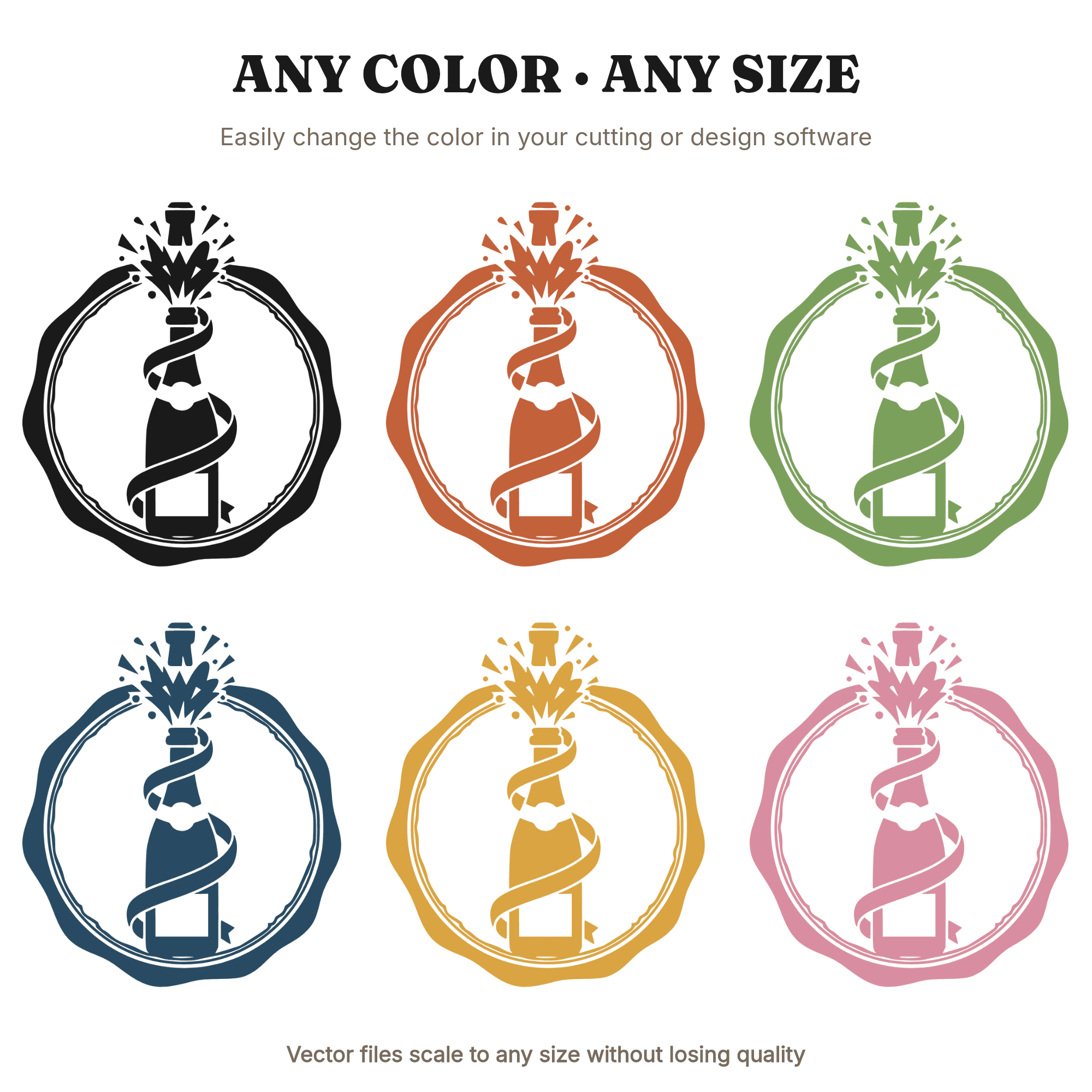 Champagne Pop Wax Seal SVG PNG, New Year's Eve Celebration Bottle Cork Ribbon Circle Cut File, view 2