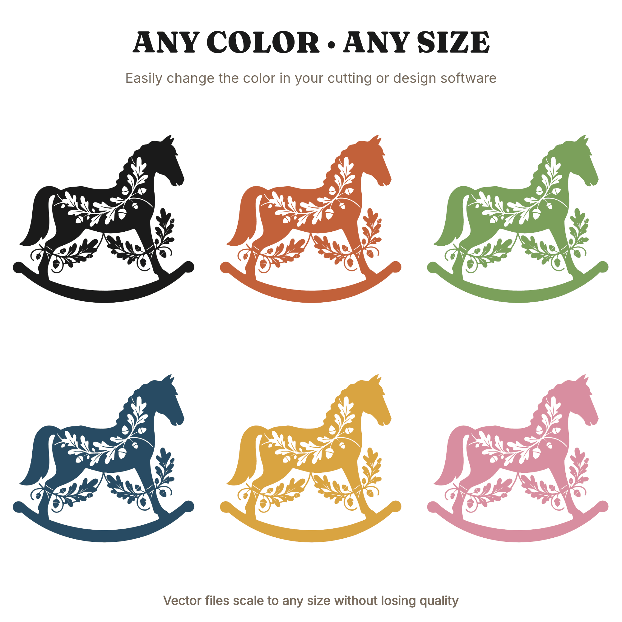 Autumn Rocking Horse SVG with Oak Leaf Garland PNG, Boho Nursery Cut File, Fall Kids Room Decor, view 2