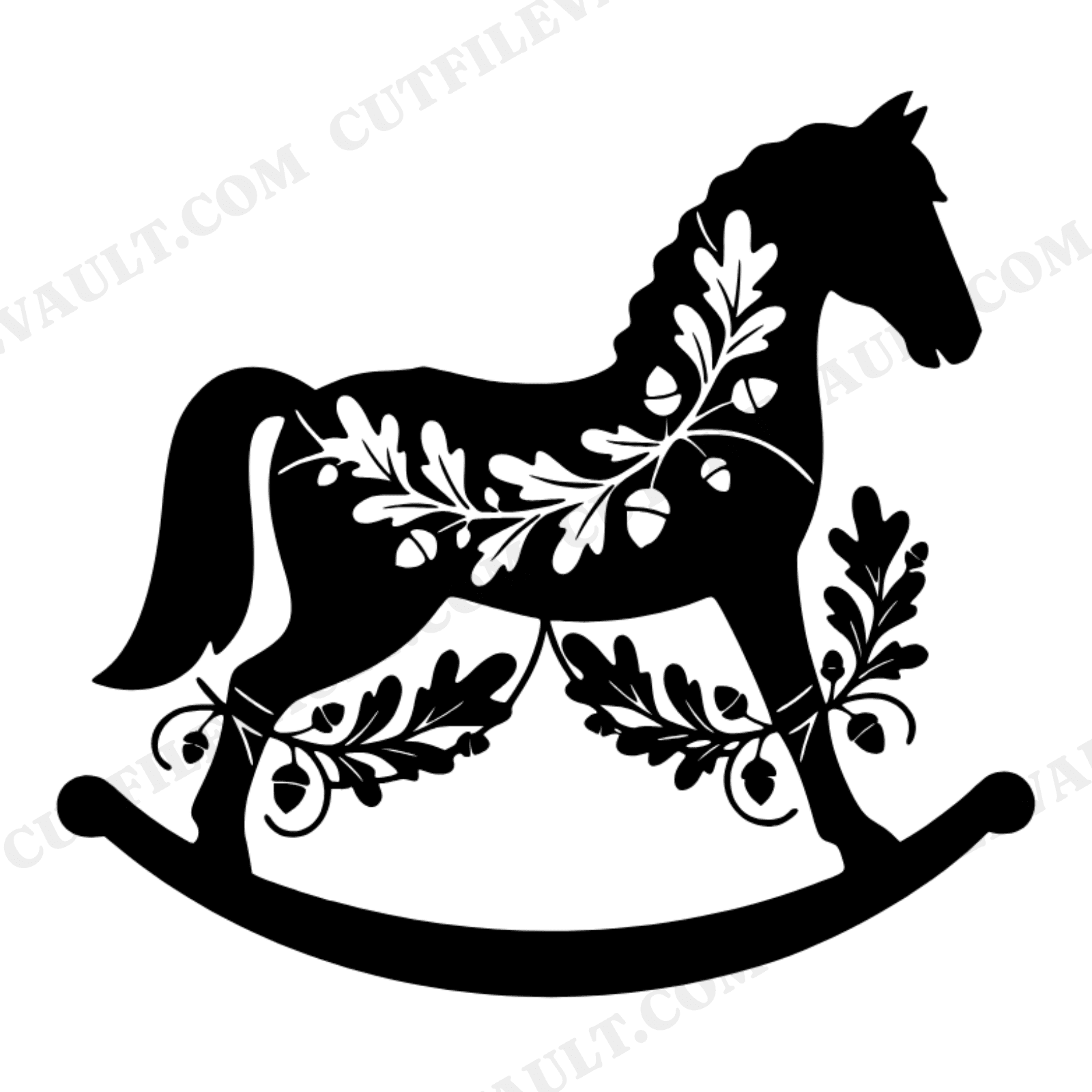 Autumn Rocking Horse SVG with Oak Leaf Garland PNG, Boho Nursery Cut File, Fall Kids Room Decor, view 1