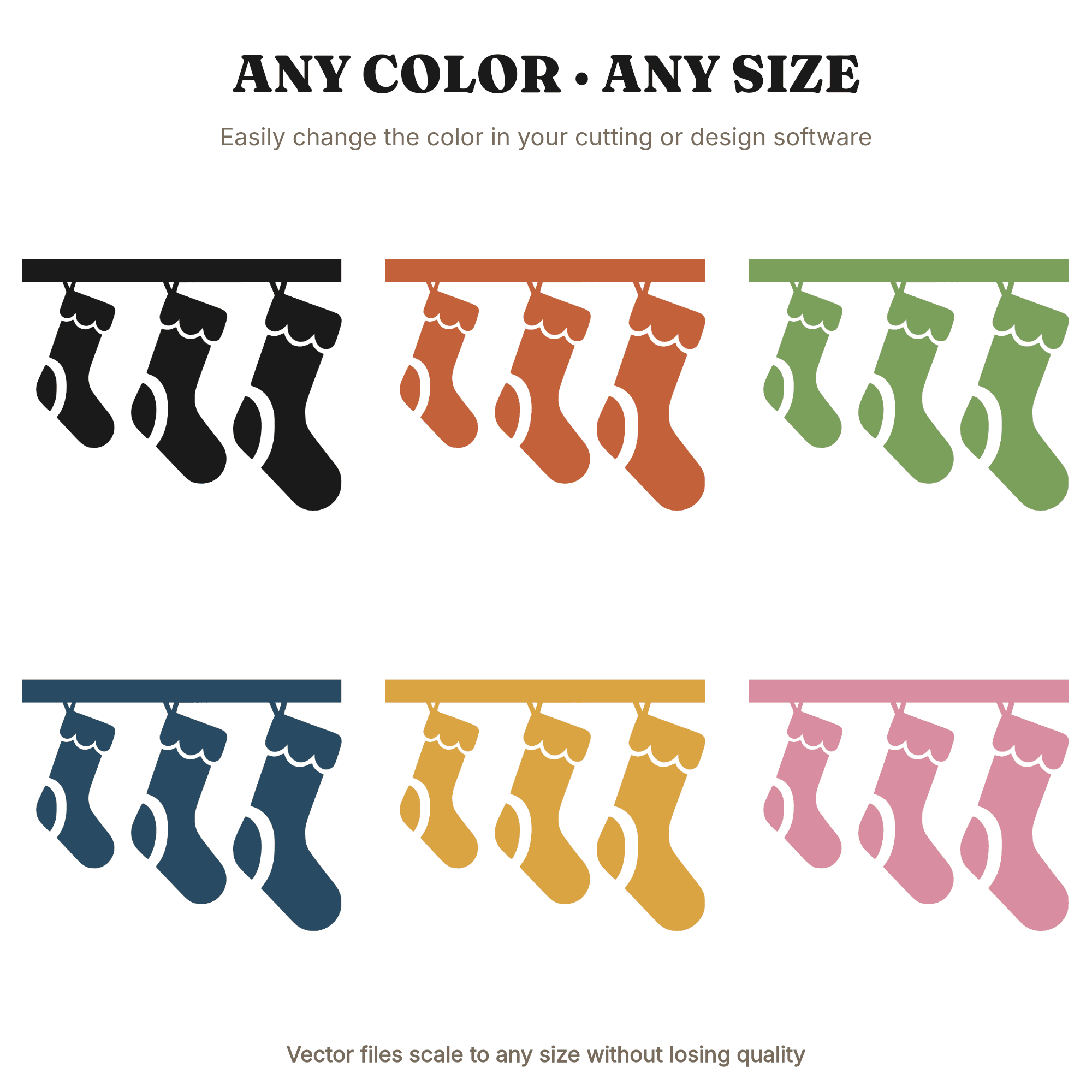 Retro Christmas Stockings SVG PNG, Three Stockings Mantel 70s Wave Vintage Holiday Decor Cut File, view 2
