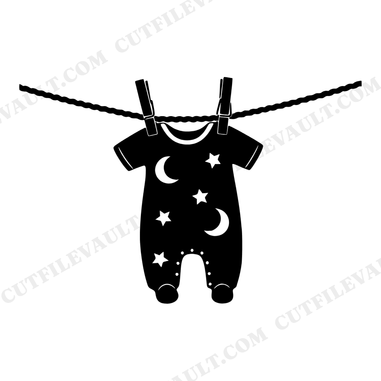 Baby Onesie Clothesline SVG PNG, Celestial Moon Stars Halloween Nursery Banner Cut File, view 1