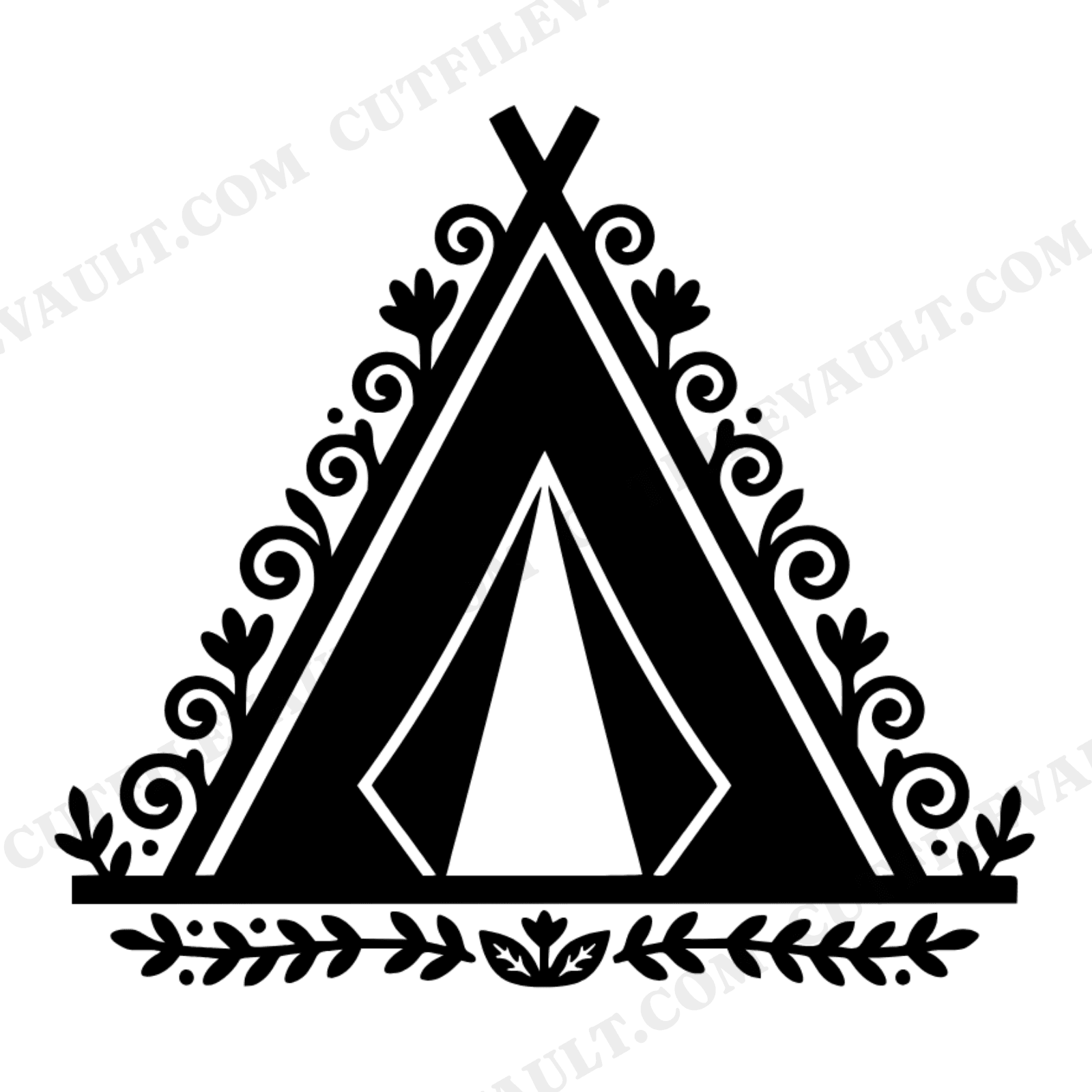Folk Art A-Frame Tent SVG PNG, Symmetrical Autumn Camping Cut File, Cottagecore Fall Outdoor Adventure, view 1