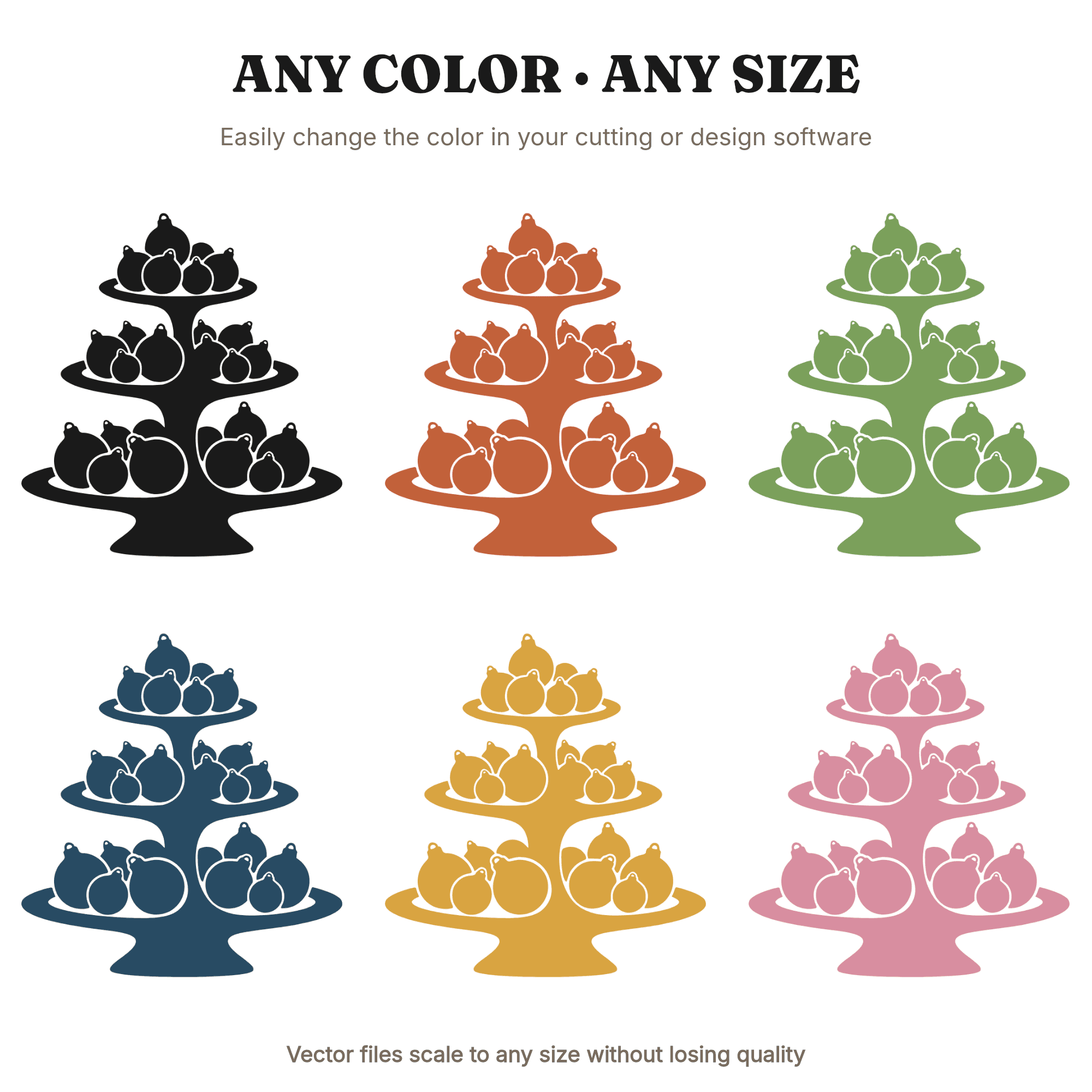 Festive Three Tier Cake Stand SVG PNG Christmas Baubles Blob Abstract Vintage Dessert Display, view 2