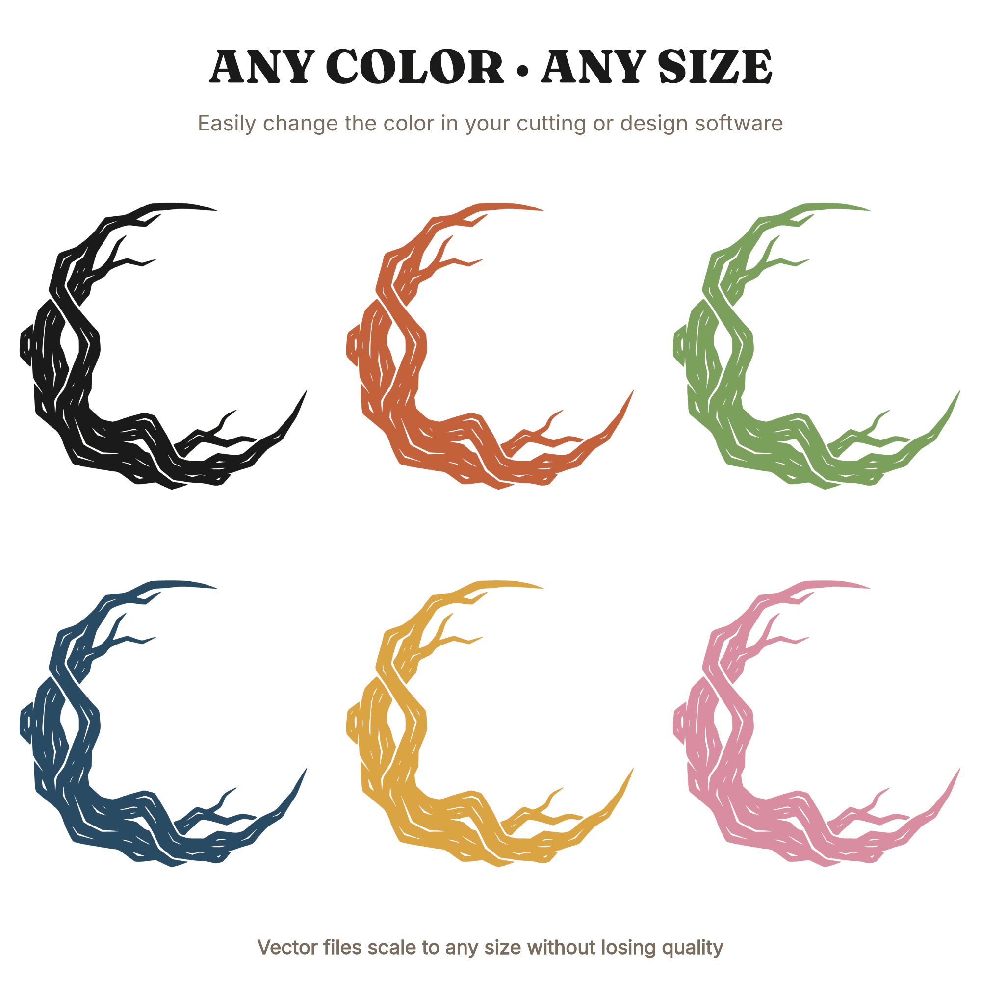 Crescent Moon Branch Silhouette SVG PNG, Halloween Tree Cut File for Vinyl Decals, view 2