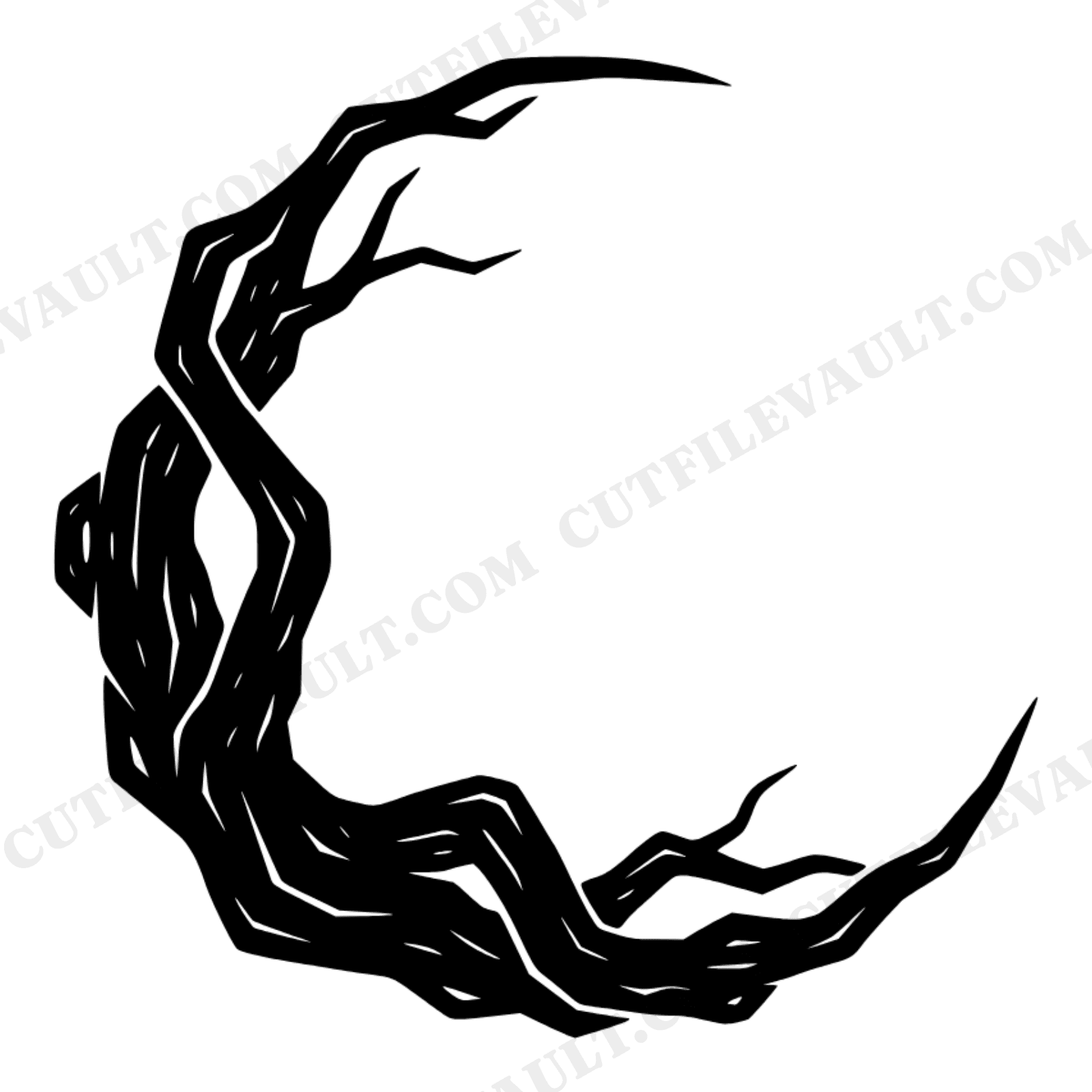 Crescent Moon Branch Silhouette SVG PNG, Halloween Tree Cut File for Vinyl Decals, view 1