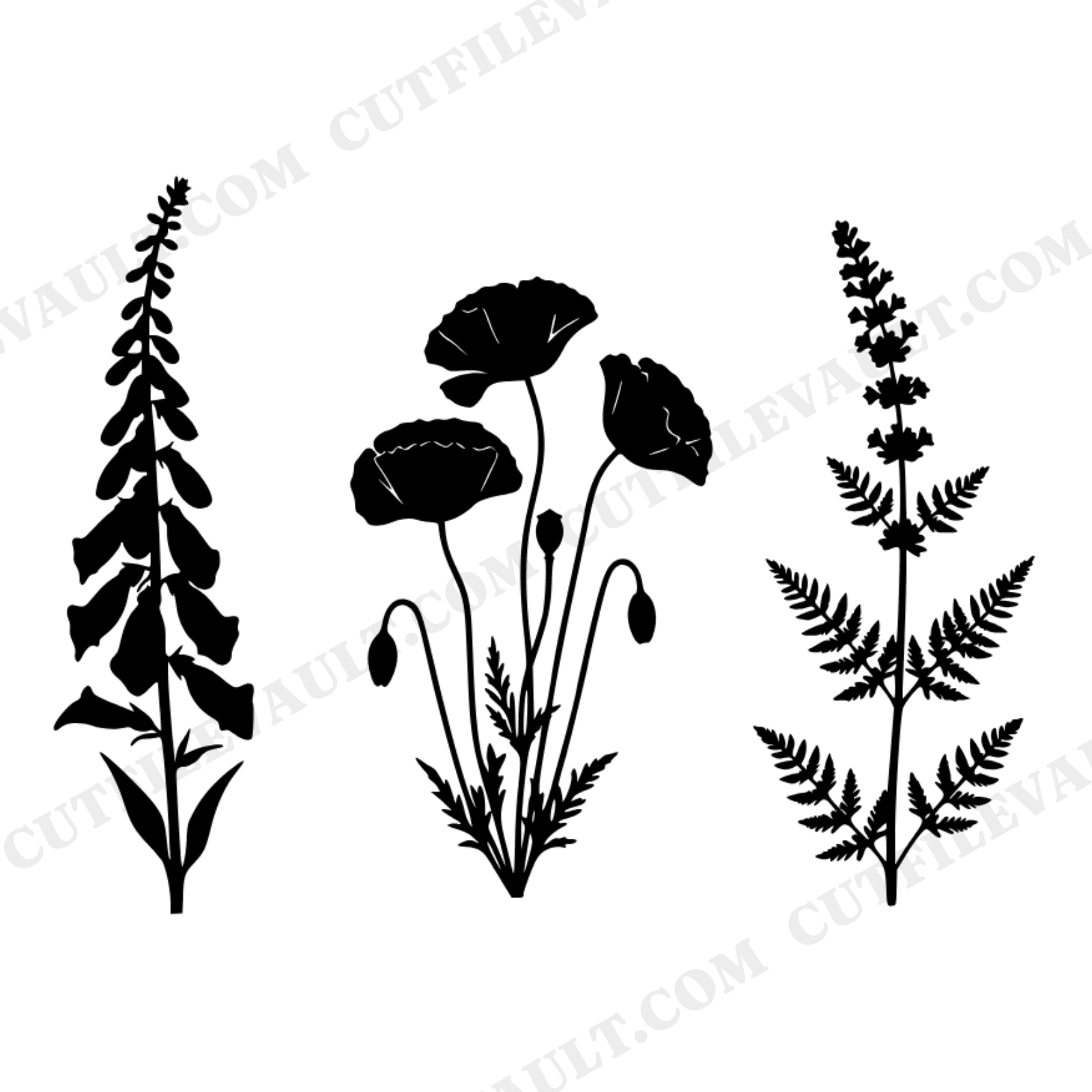 Mother's Day Wildflower Botanical SVG PNG, Pressed Flower Stems, Scandinavian Line Art Cut File, view 1