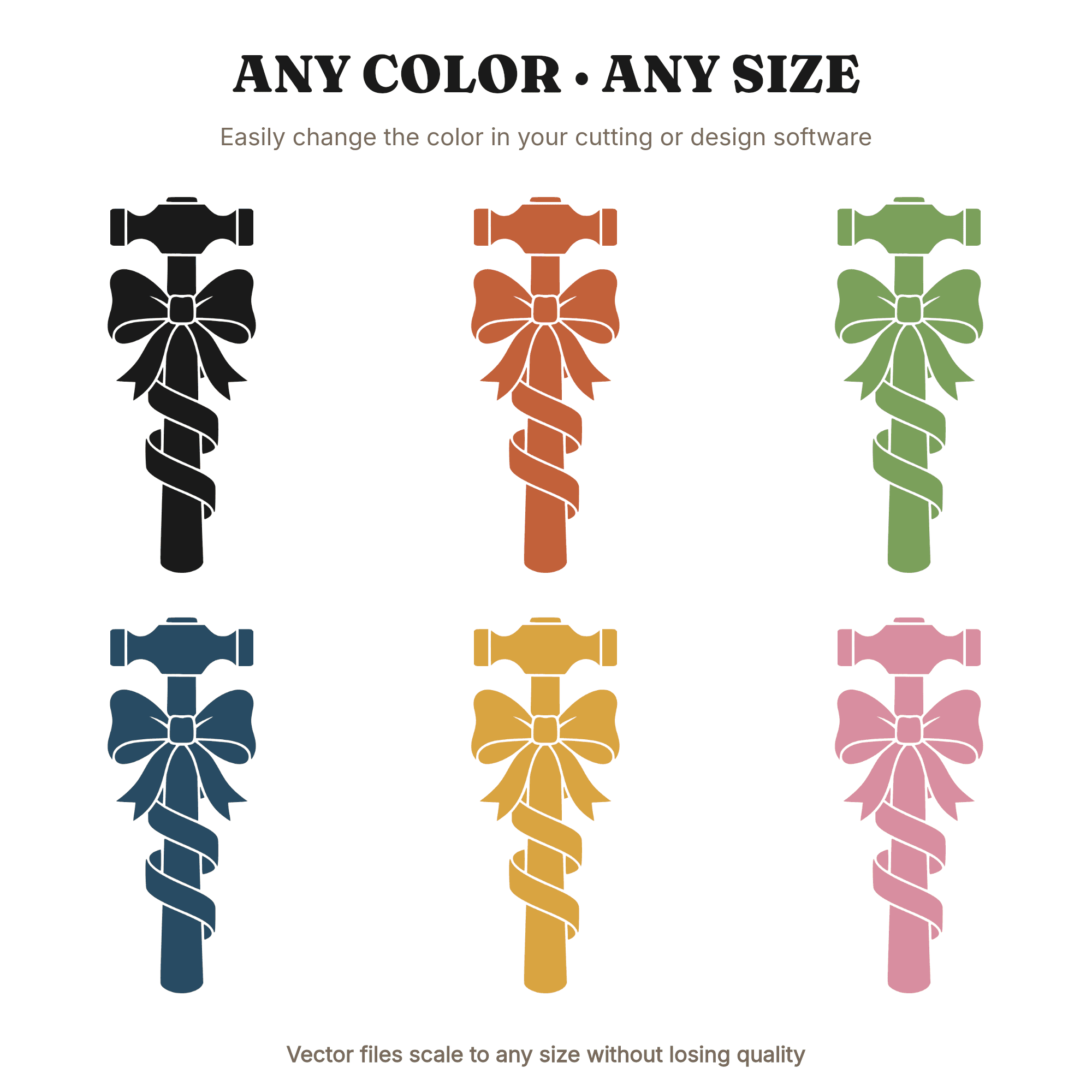 Retro 70s Hammer SVG with Ribbon Bow for Mom, Mother's Day Craftsman Tool PNG Cut File, view 2