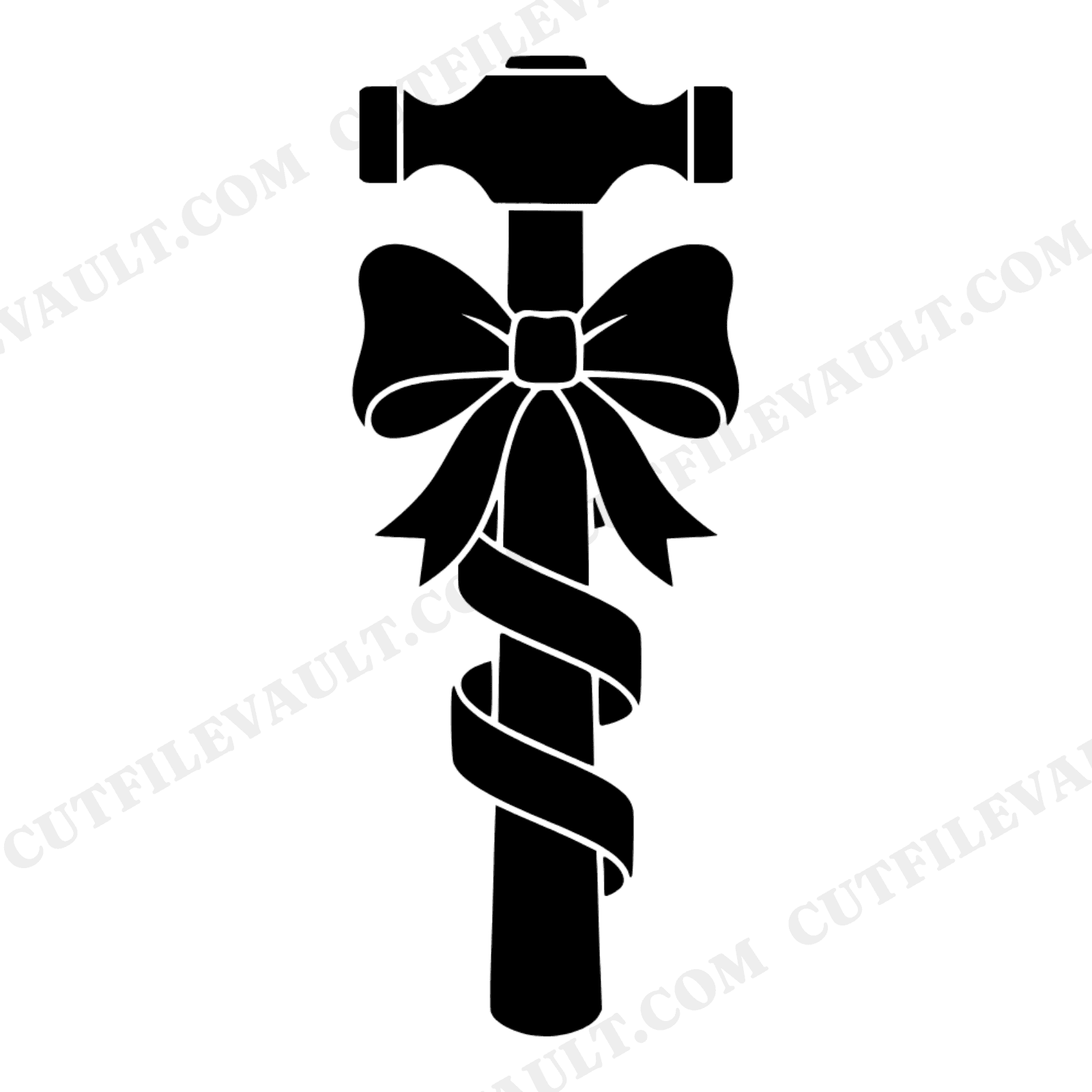 Retro 70s Hammer SVG with Ribbon Bow for Mom, Mother's Day Craftsman Tool PNG Cut File, view 1