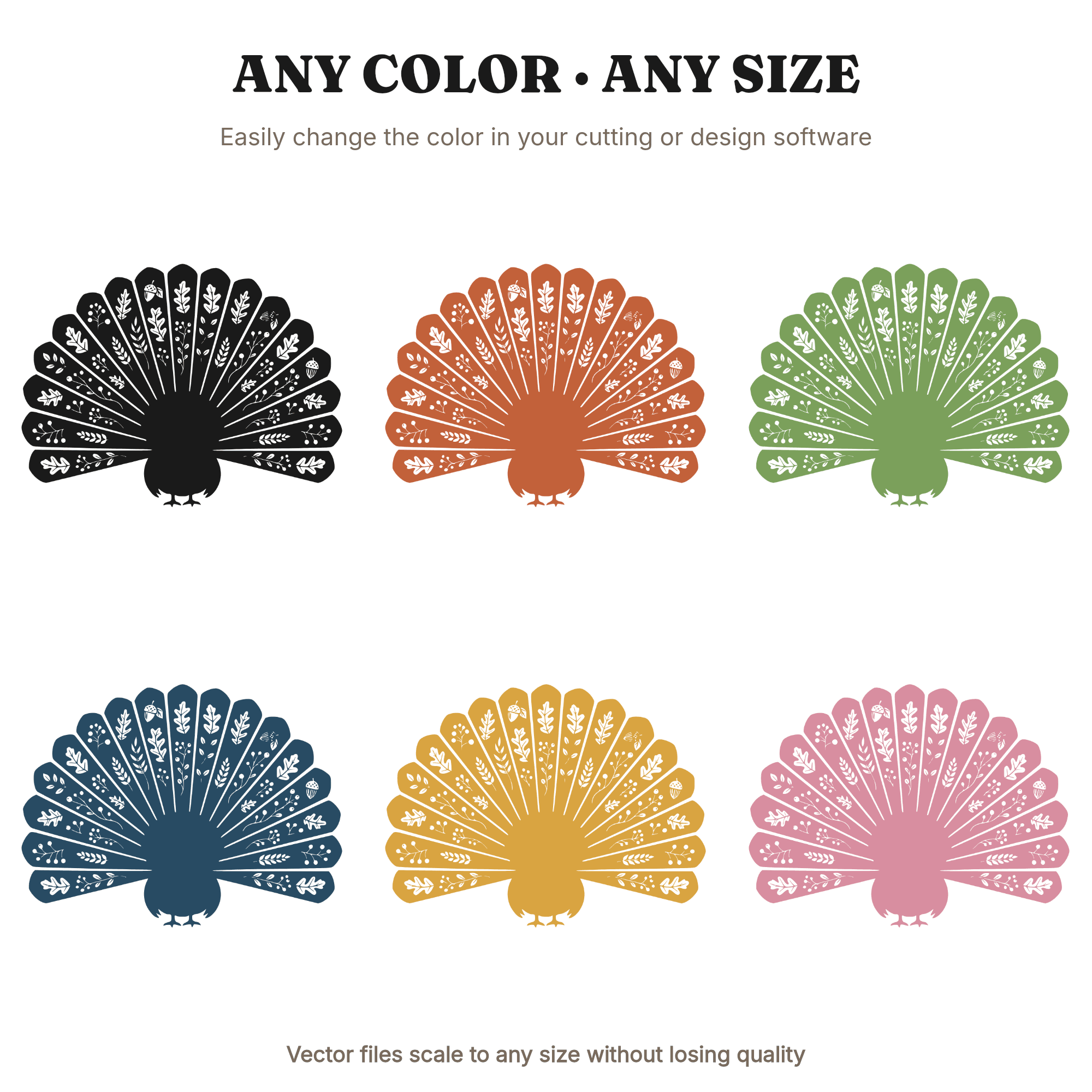 Farmhouse Turkey Rear View SVG PNG, Thanksgiving Turkey Silhouette Cut File, Vintage Botanical, view 2