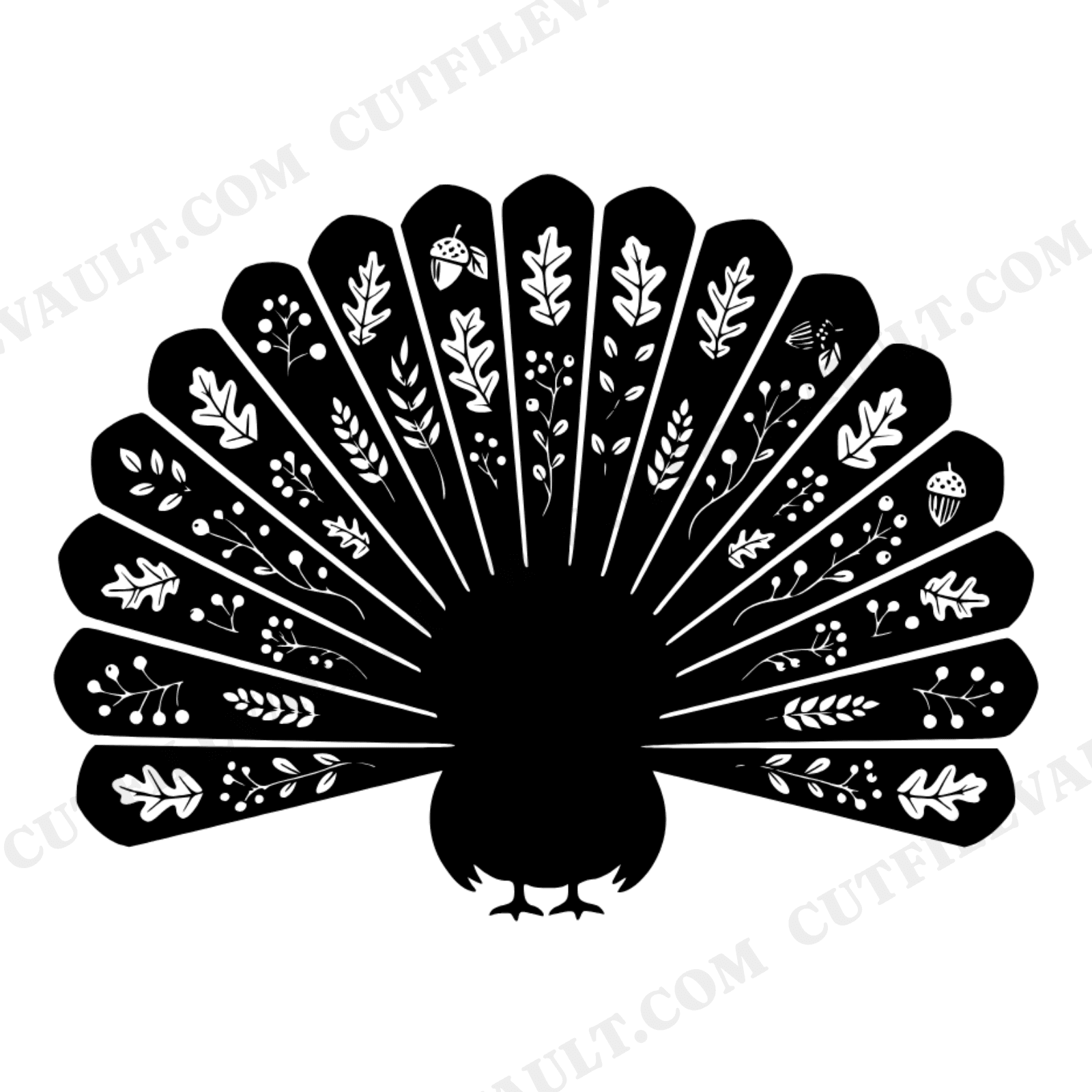 Farmhouse Turkey Rear View SVG PNG, Thanksgiving Turkey Silhouette Cut File, Vintage Botanical, view 1
