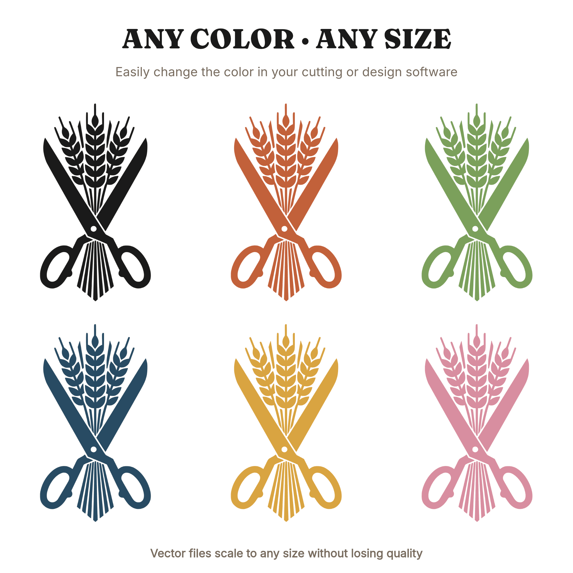 Harvest Scissors with Wheat Sheaf SVG PNG, Thanksgiving Craft Cut File, Brutalist Design, view 2