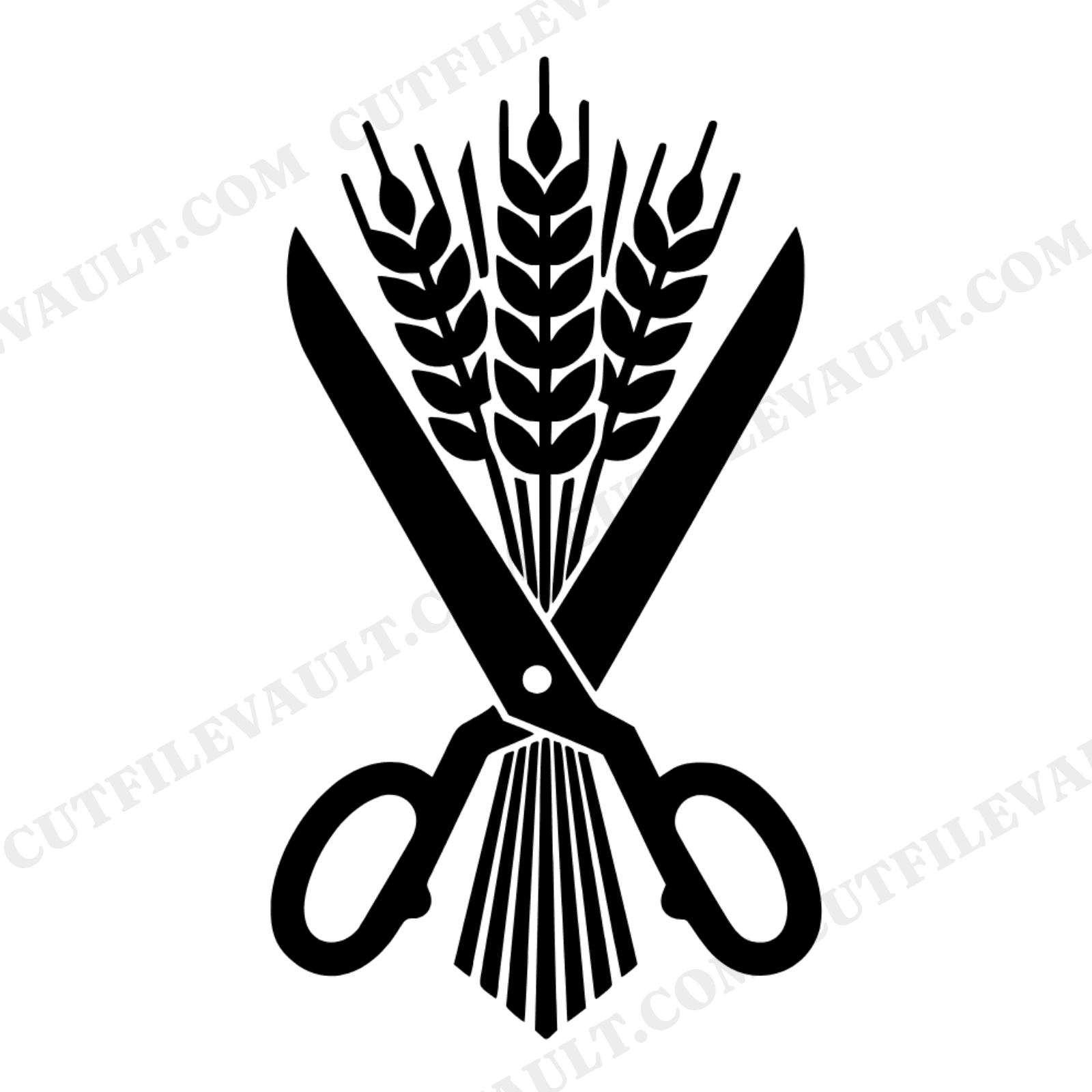 Harvest Scissors with Wheat Sheaf SVG PNG, Thanksgiving Craft Cut File, Brutalist Design, view 1