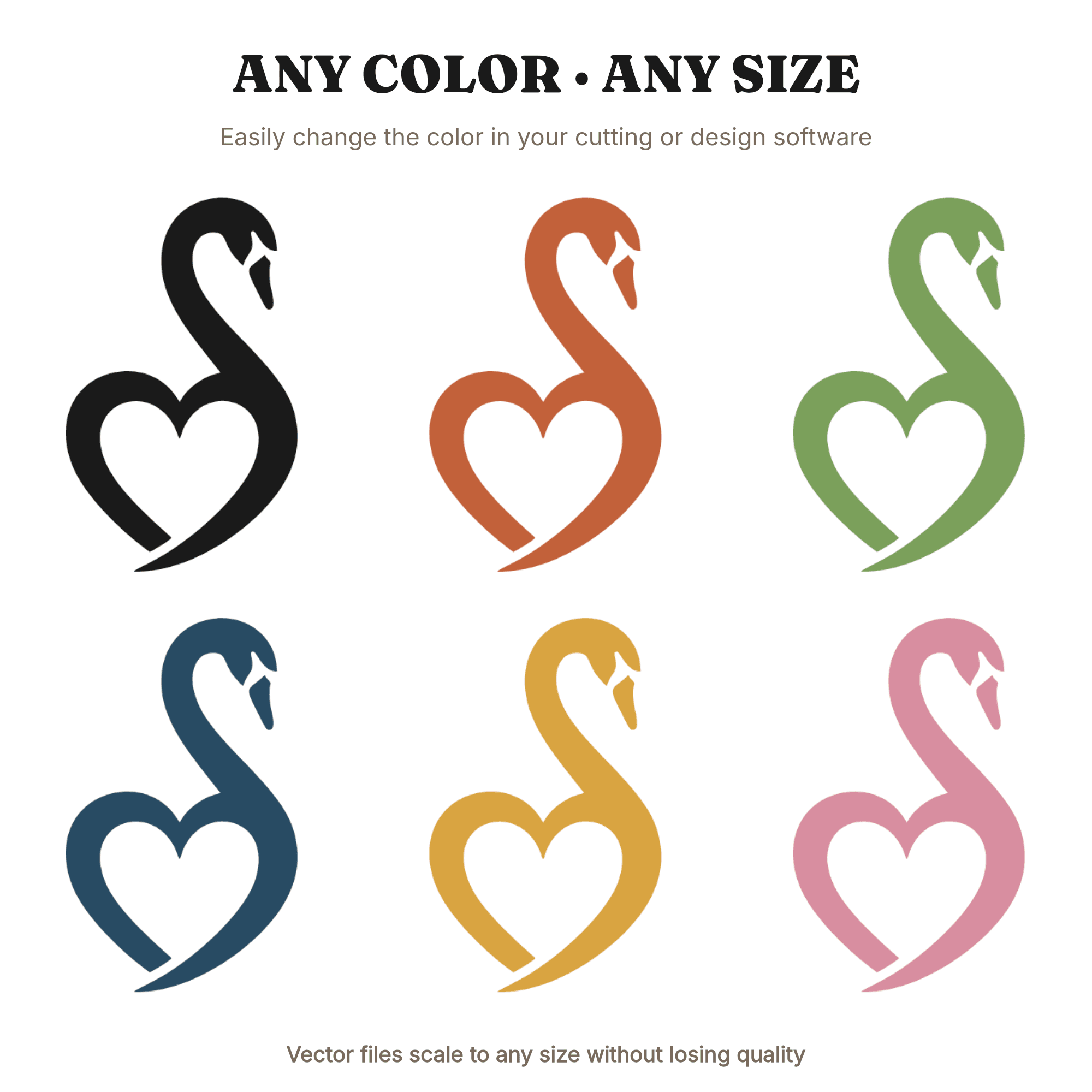 Swan Heart Mother's Love SVG PNG, Modern Minimalist Line Art, Bold Silhouette Cut File, view 2