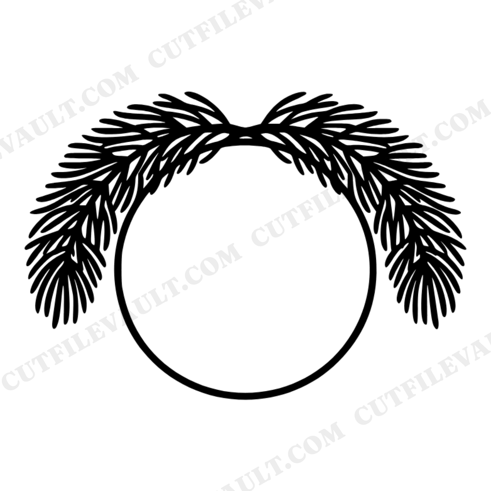 Retro 70s Pine Branch Monogram Frame SVG PNG Christmas Ornament Cut File Vintage Holiday, view 1
