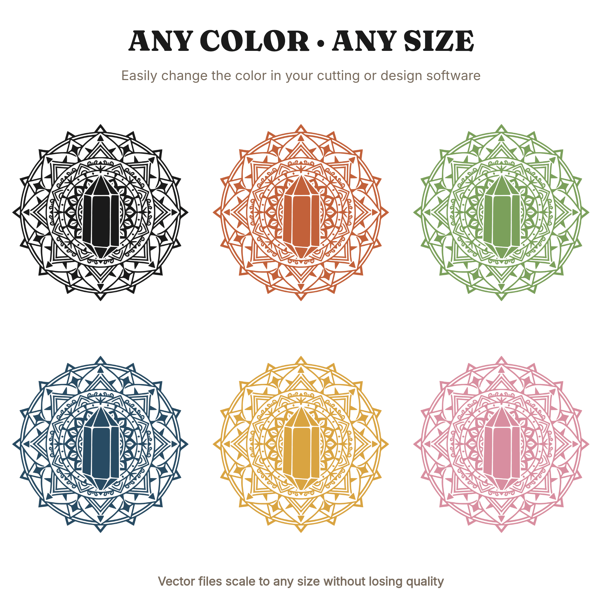 Amethyst Crystal Point Mandala SVG PNG, Sacred Geometry Celestial Mystical Cut File Design, view 2