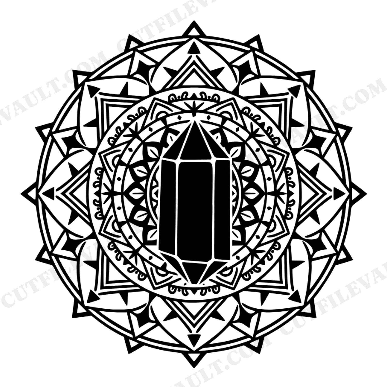 Amethyst Crystal Point Mandala SVG PNG, Sacred Geometry Celestial Mystical Cut File Design, view 1