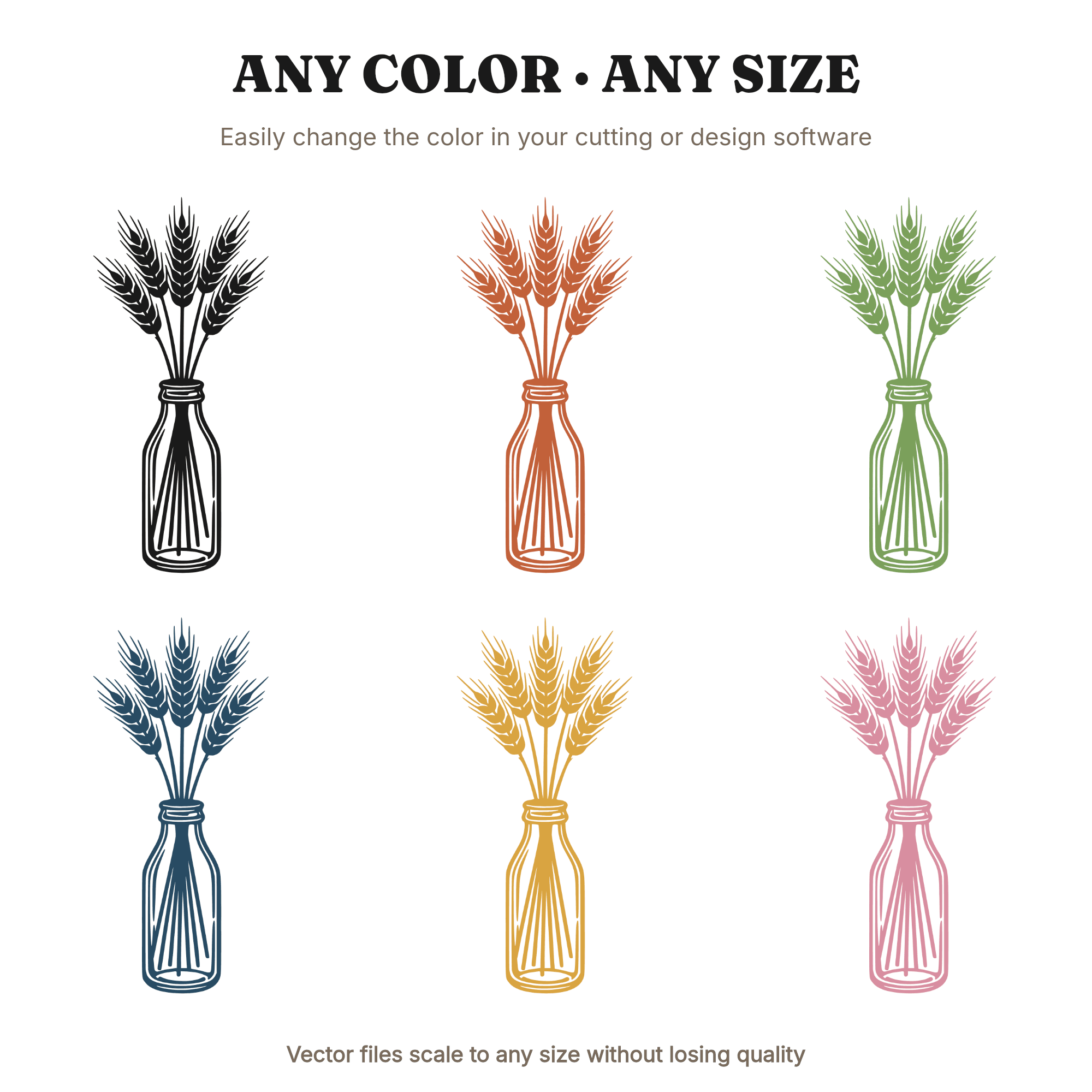 Vintage Milk Bottle Wheat Sheaf SVG PNG, 1950s Farmhouse Thanksgiving Harvest Cut File, view 2