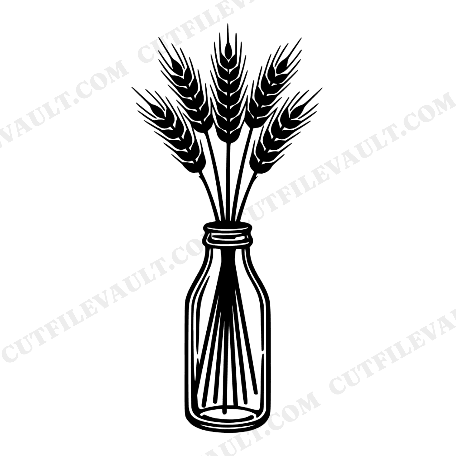 Vintage Milk Bottle Wheat Sheaf SVG PNG, 1950s Farmhouse Thanksgiving Harvest Cut File, view 1