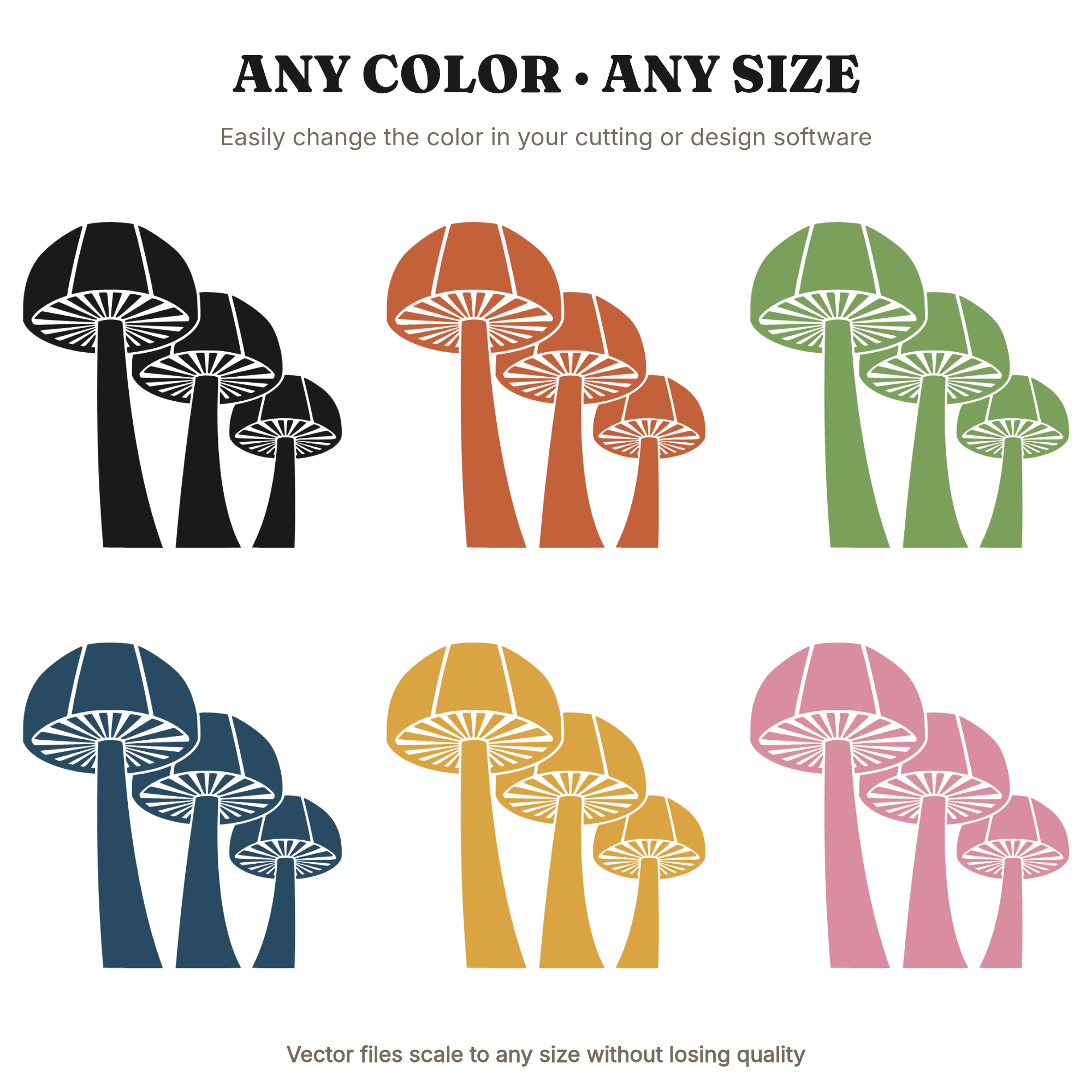 Art Deco Mushroom Trio SVG PNG, Halloween Fall Silhouette Cut File, Geometric Mushroom Design, view 2