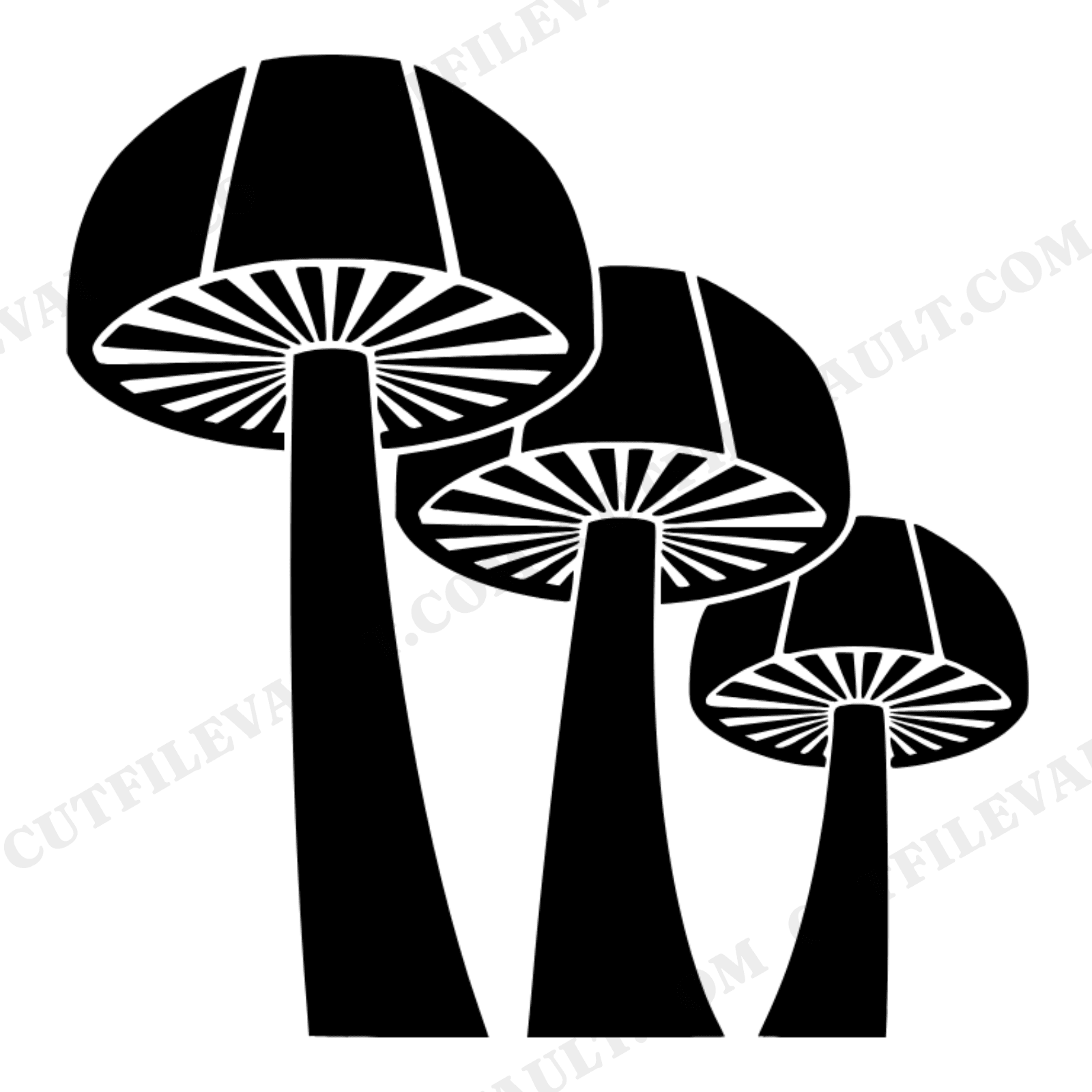 Art Deco Mushroom Trio SVG PNG, Halloween Fall Silhouette Cut File, Geometric Mushroom Design, view 1